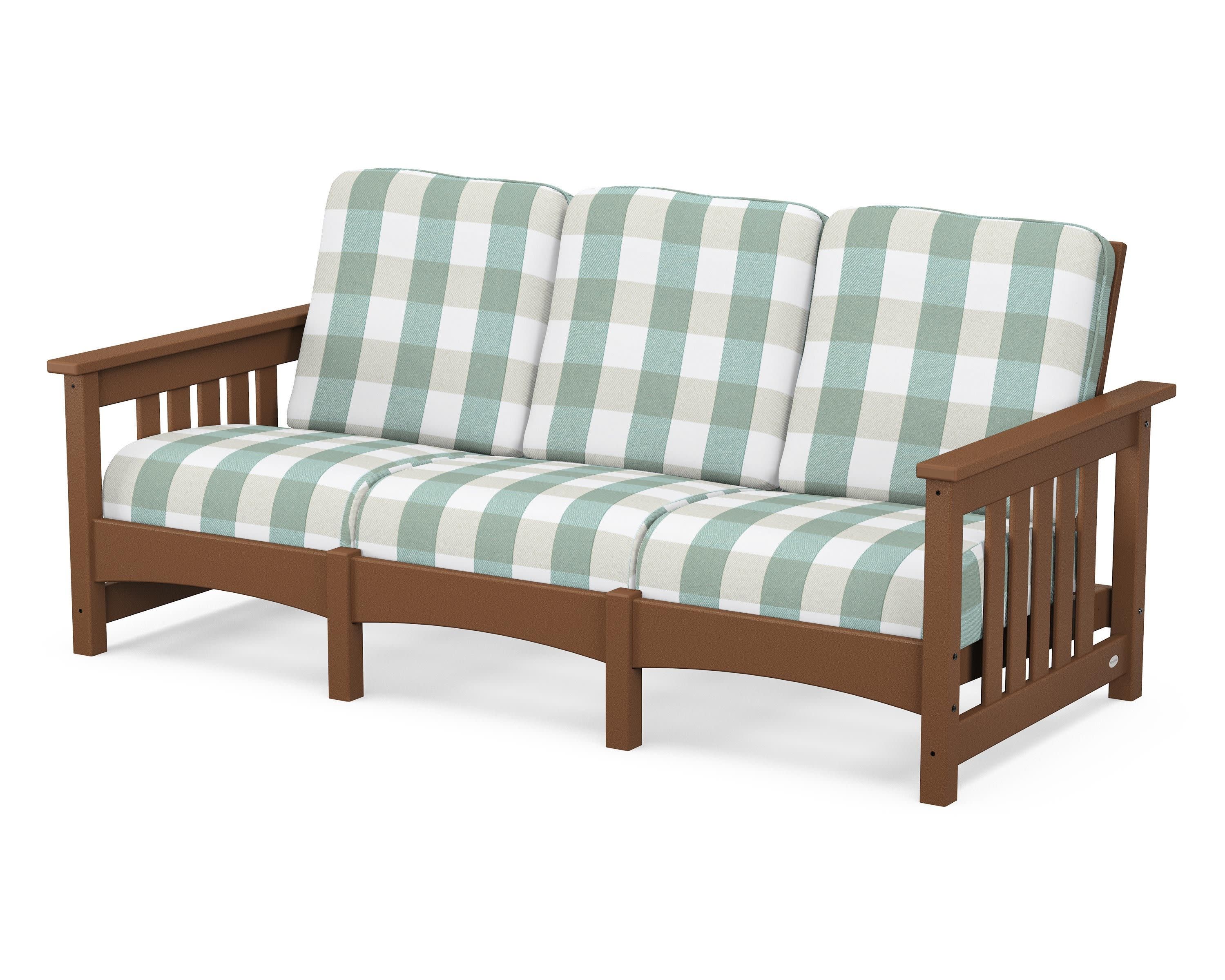 Club Mission Sofa in Teak / Buffalo Plaid Glacier Spa