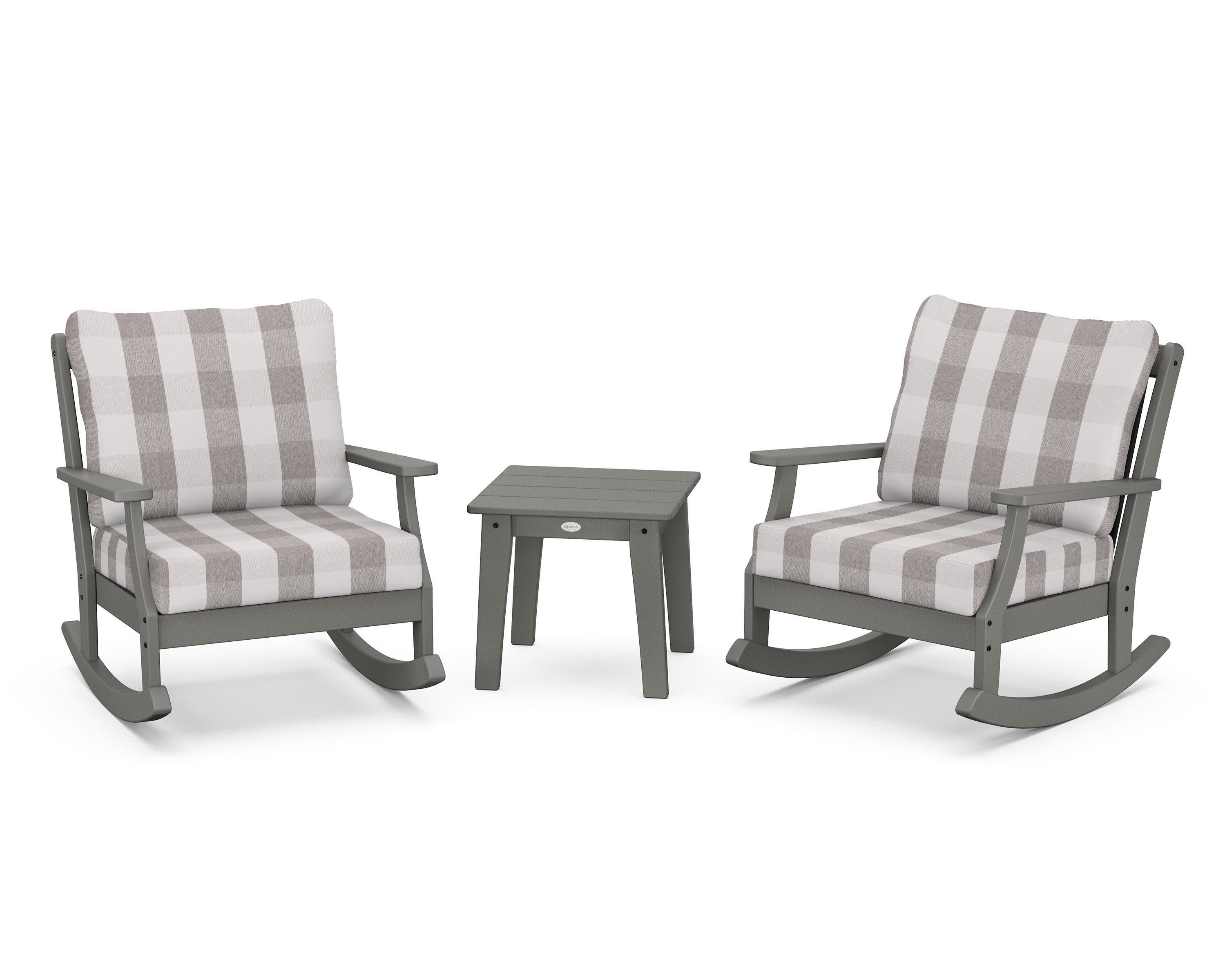 Braxton 3-Piece Deep Seating Rocker Set in Slate Grey / Buffalo Plaid Grey Mist
