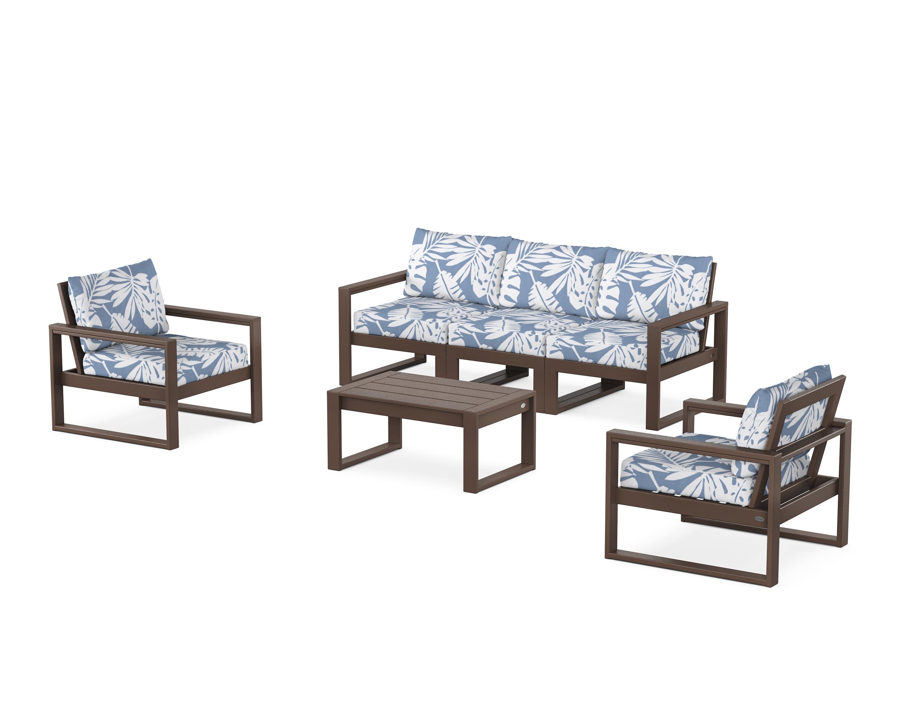 EDGE Sectional 4-Piece Deep Seating Set with Sofa in Mahogany / Leaf Sky Blue