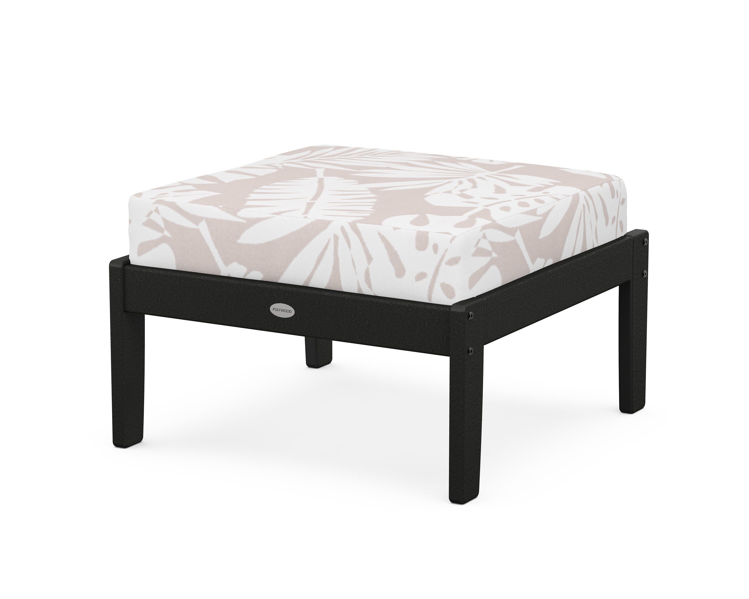 Braxton Deep Seating Ottoman in Black / Leaf Dune Burlap