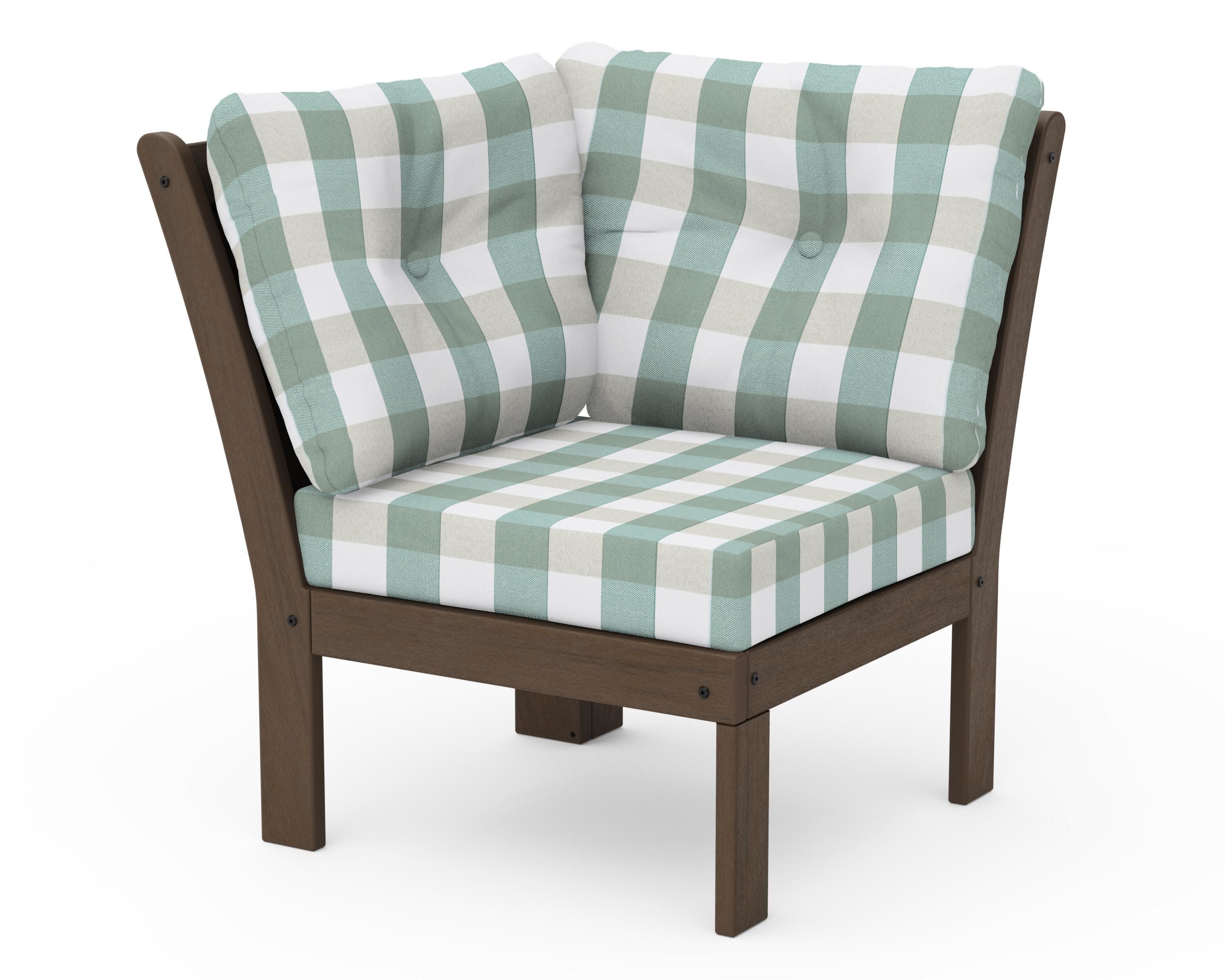 Vineyard Modular Corner Chair in Kona / Buffalo Plaid Glacier Spa