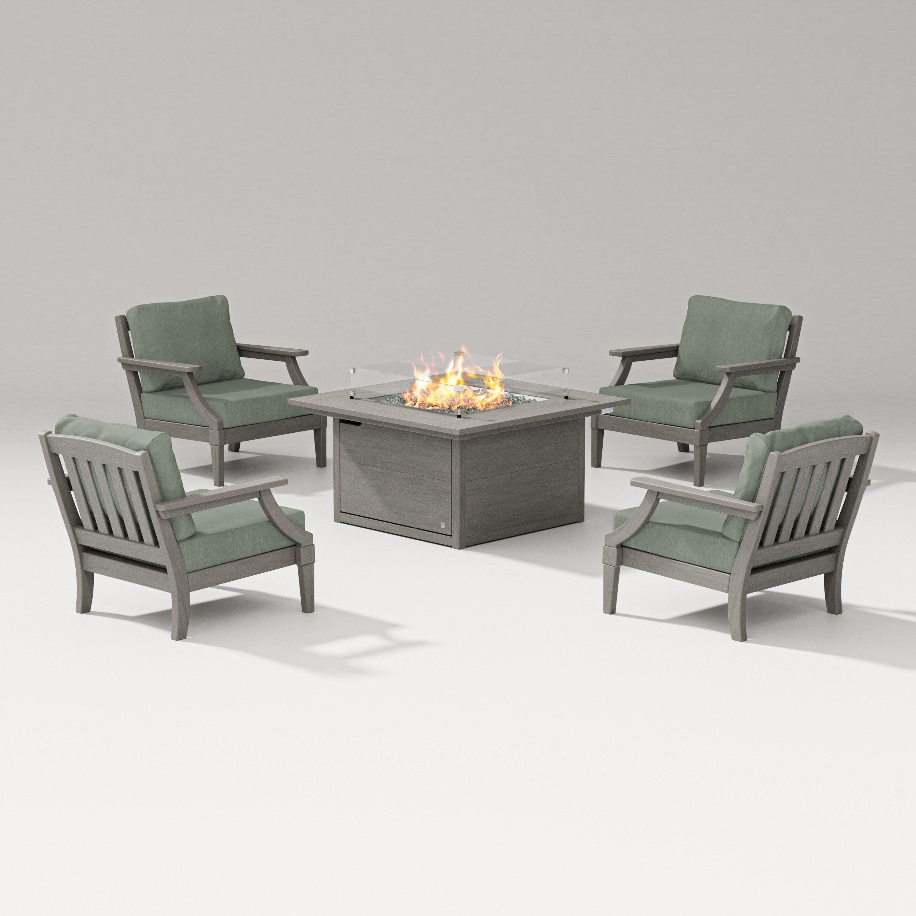 Estate 5-Piece Lounge Fire Table Set in Driftwood / Cast Sage