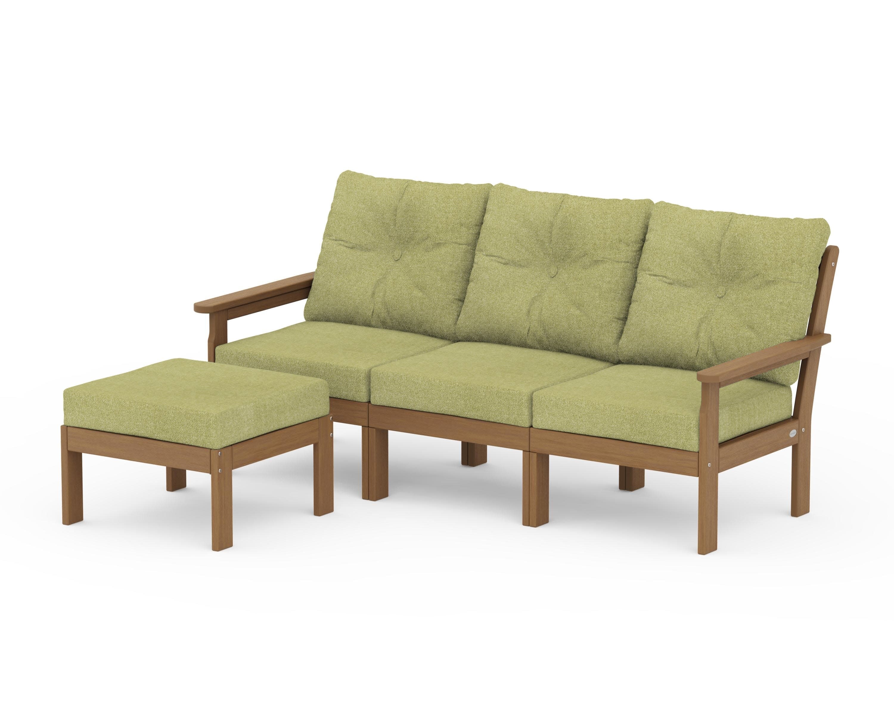 Vineyard 4-Piece Sectional with Ottoman in Natural / Chartreuse Boucle