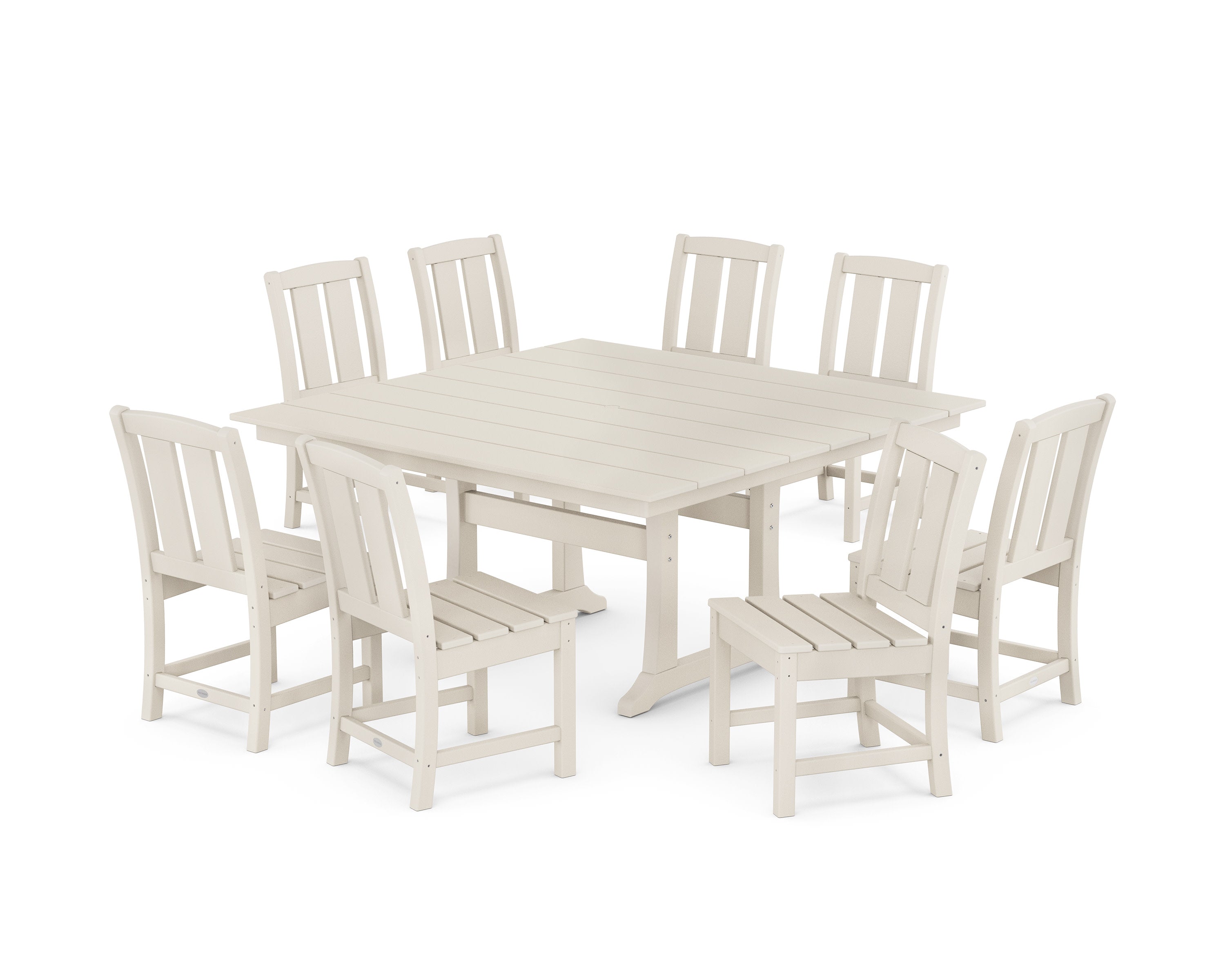 Mission Side Chair 9-Piece Square Farmhouse Dining Set with Trestle Legs in Sand