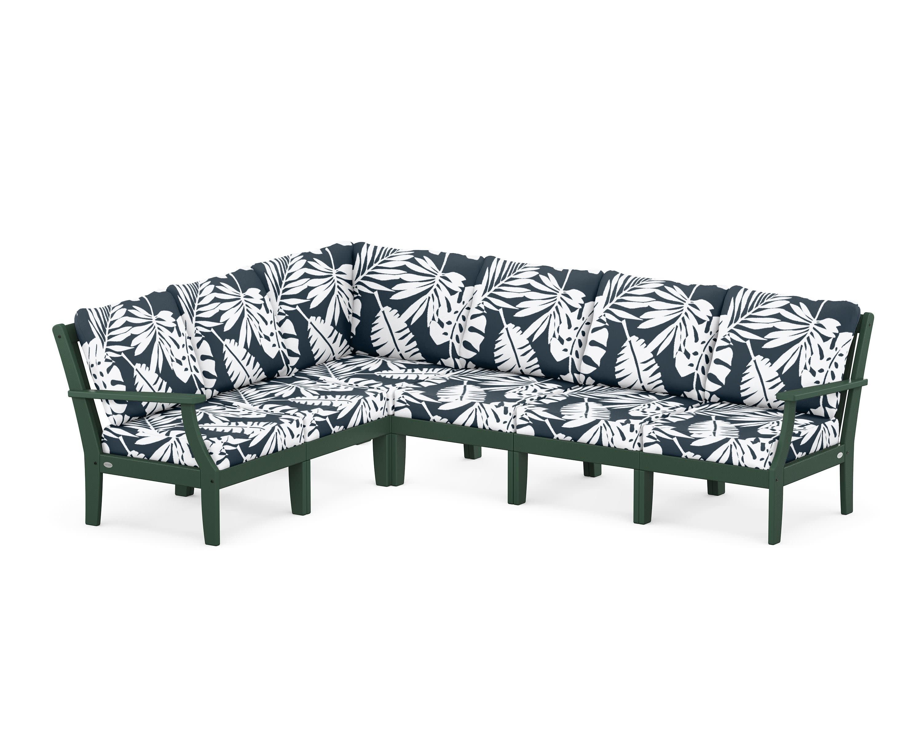Braxton Modular 6-Piece Deep Seating Set in Green / Leaf Marine Indigo