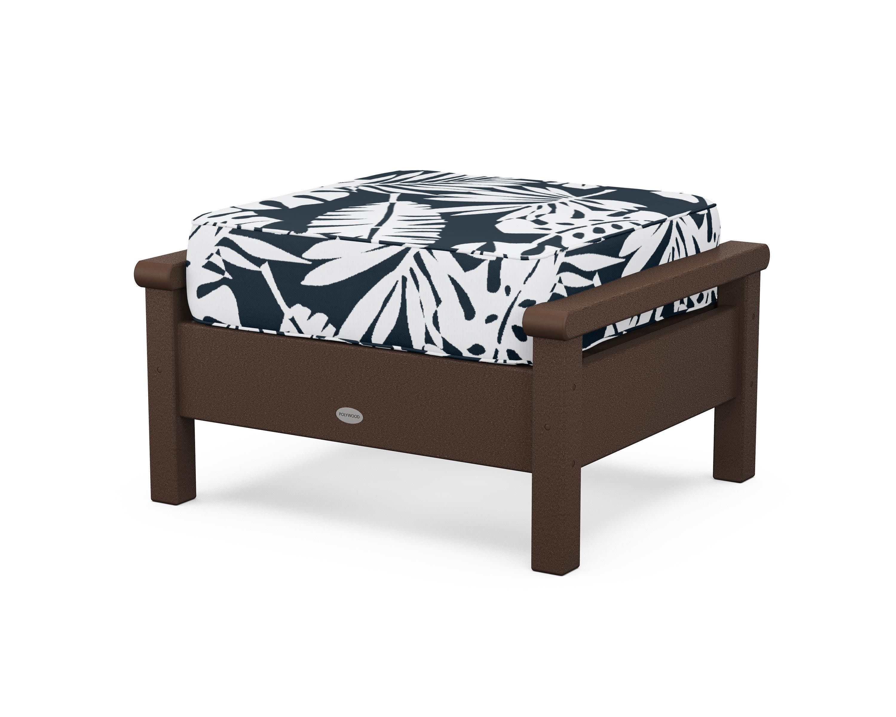 Harbour Deep Seating Ottoman in Mahogany / Leaf Marine Indigo