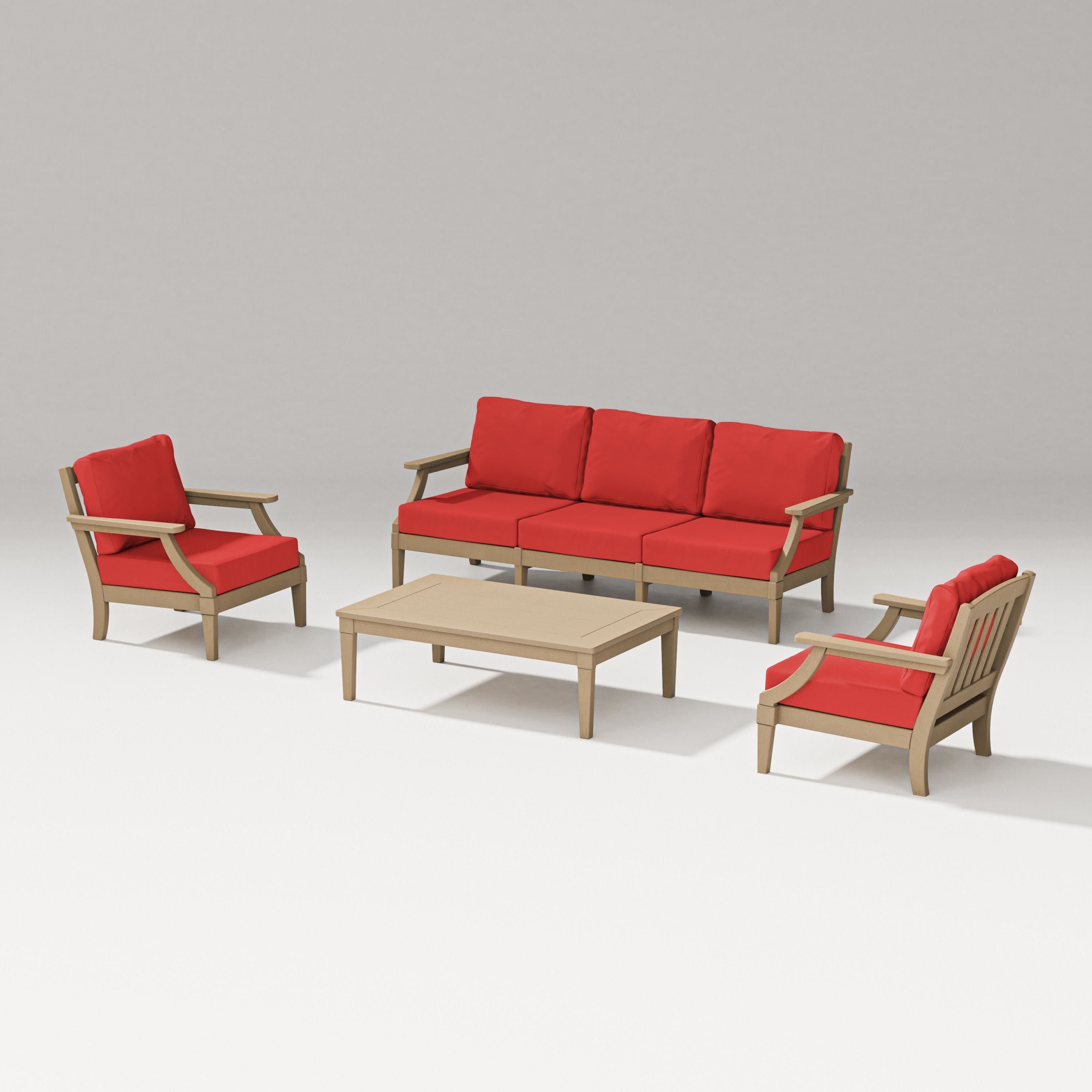 Estate 4-Piece Lounge Sofa Set in Vintage Sahara / Crimson Linen