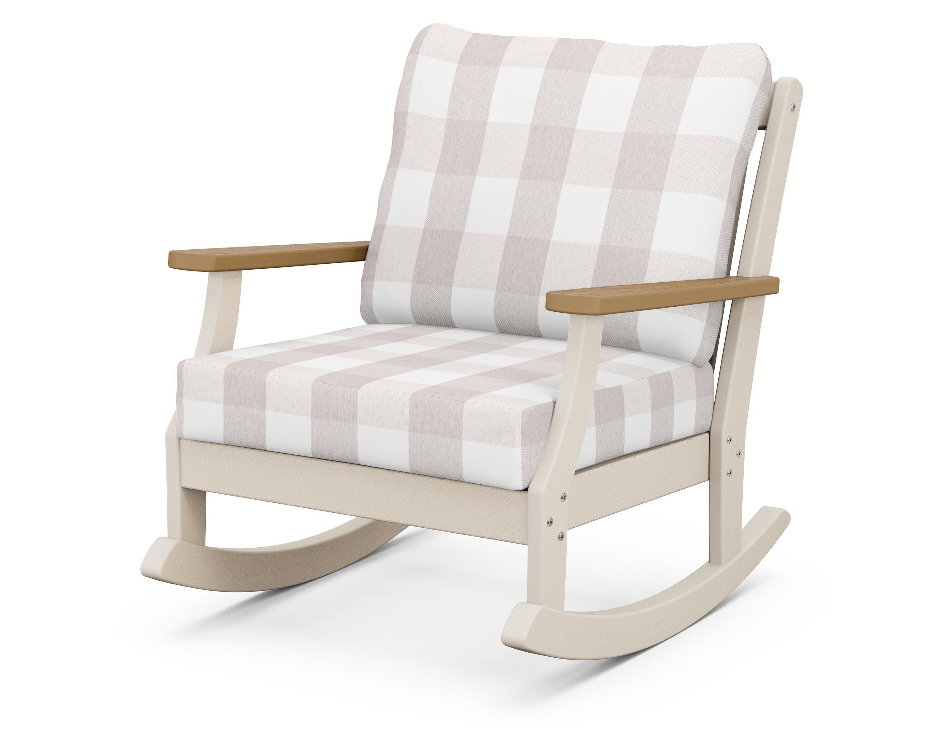 Braxton Deep Seating Rocking Chair in Sand / Natural / Buffalo Plaid Dune Burlap