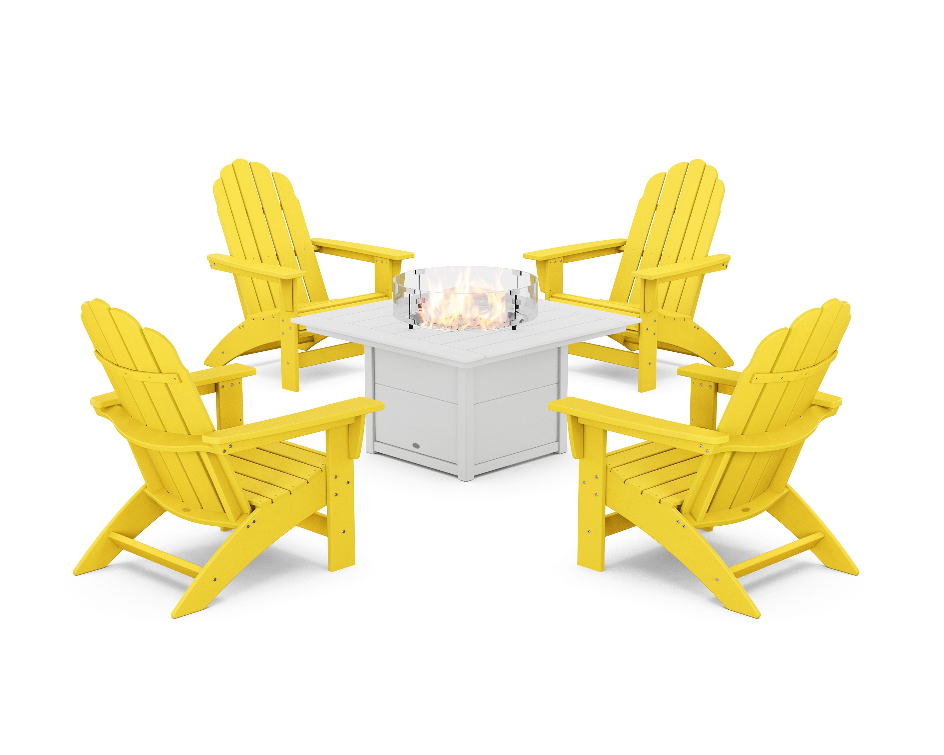 5-Piece Vineyard Grand Adirondack Conversation Set with Fire Pit Table in Lemon / White