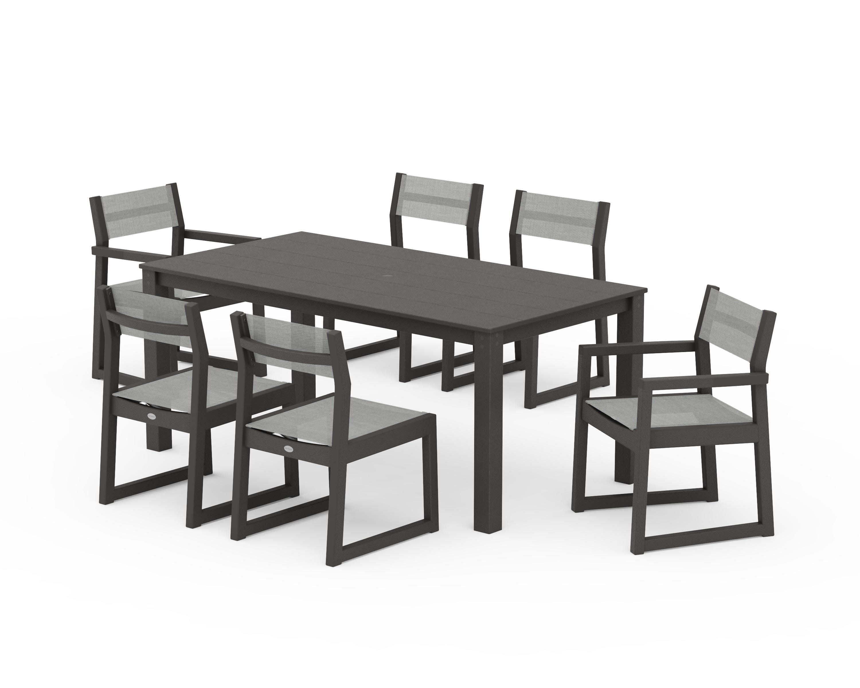 EDGE Sling 7-Piece Parsons Dining Set in Vintage Coffee / Metallic Sling