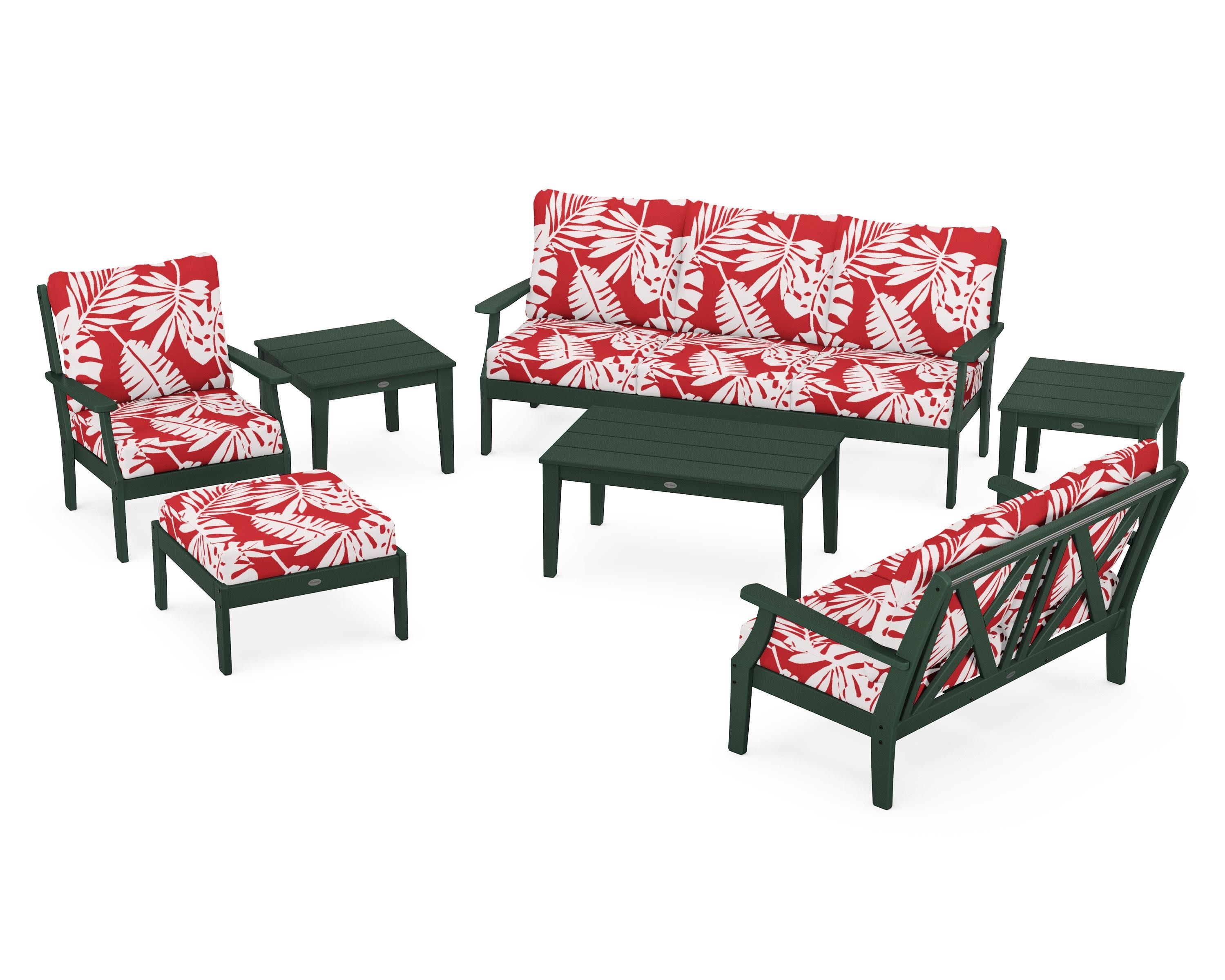 Braxton 7-Piece Deep Seating Set in Green / Leaf Crimson