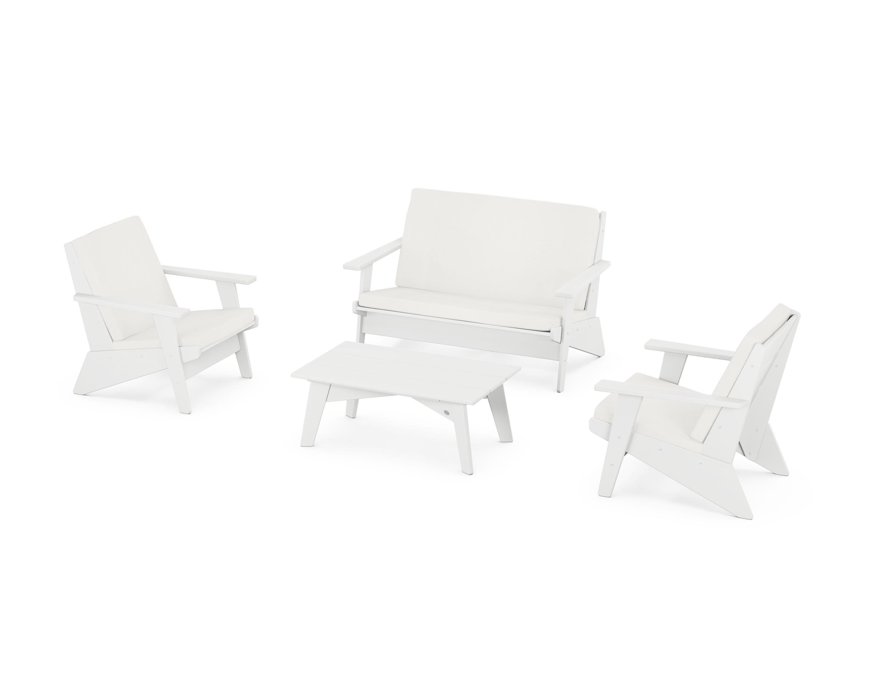 Riviera Modern Lounge 4-Piece Set in White / Natural Linen