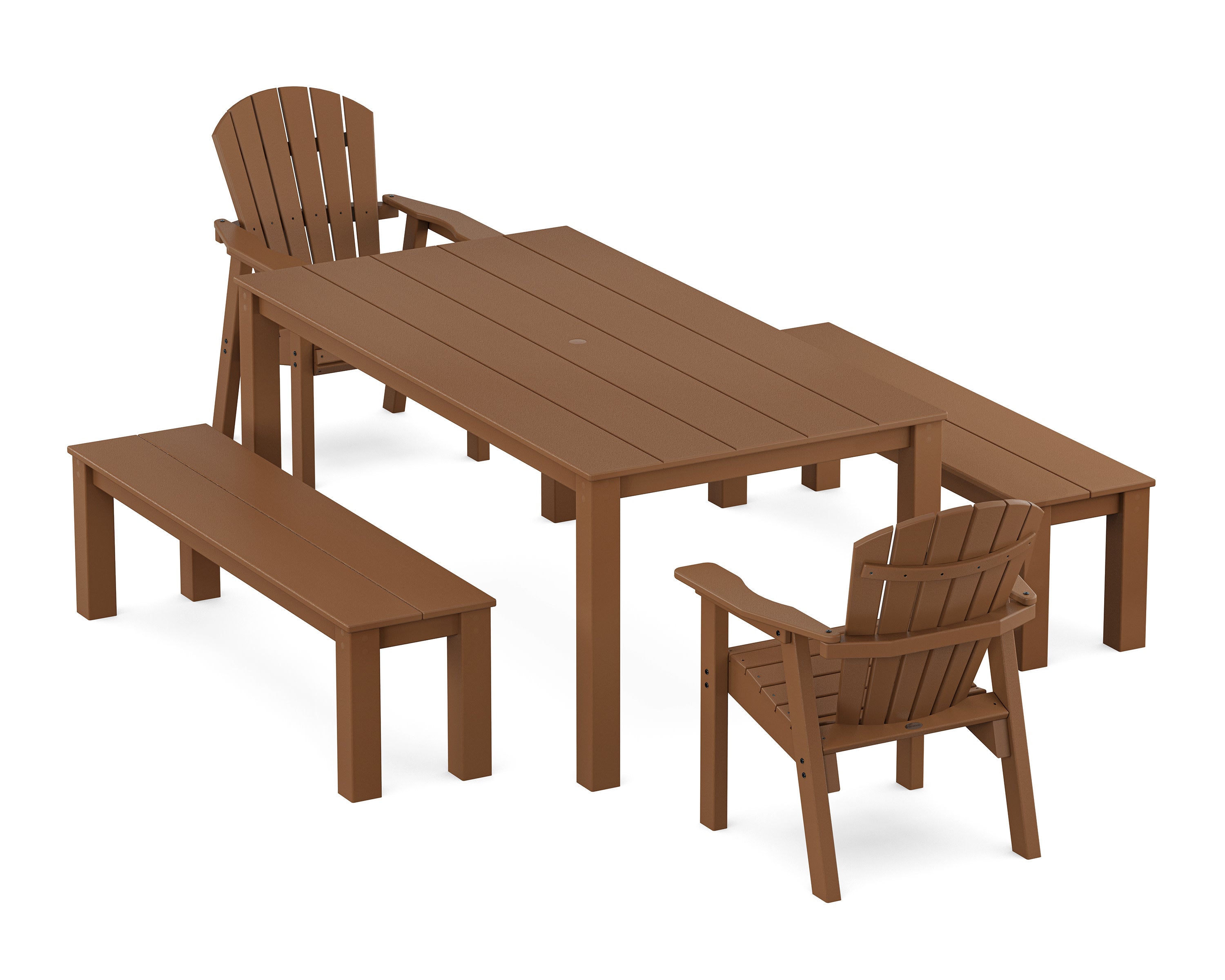Seashell 5-Piece Parsons Dining Set with Benches in Teak