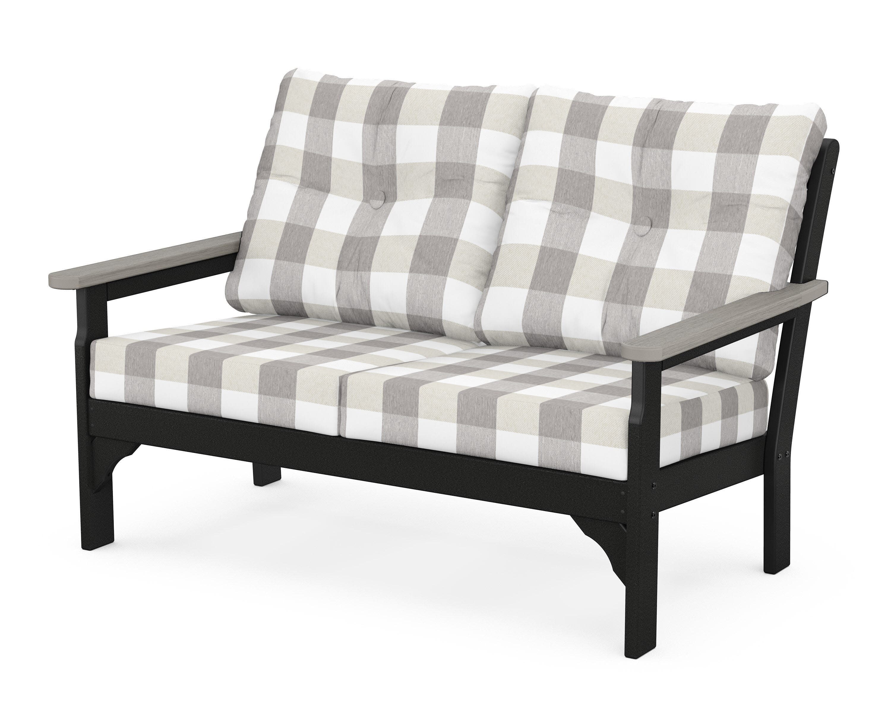 Vineyard Deep Seating Loveseat in Black / Driftwood / Buffalo Plaid Grey Mist