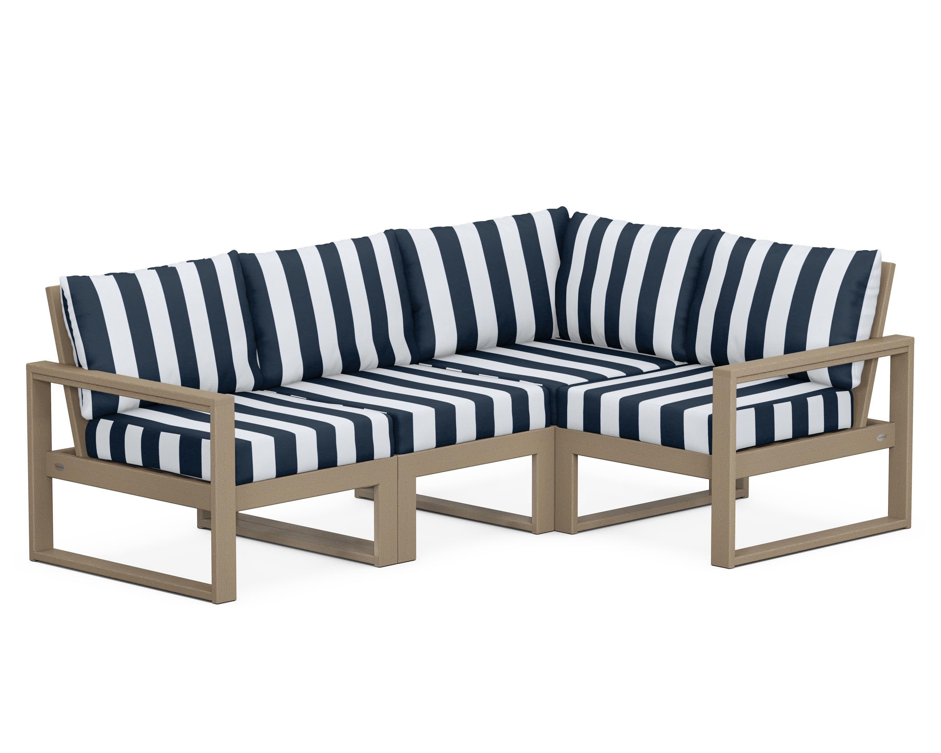 EDGE 4-Piece Modular Deep Seating Set in Vintage Sahara / Cabana Stripe Marine Indigo