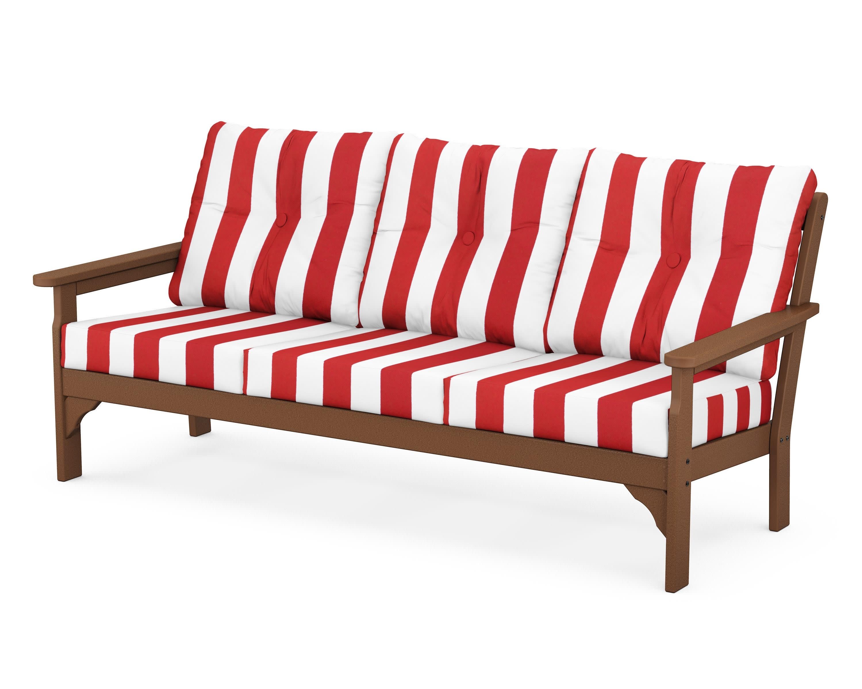 Vineyard Deep Seating Sofa in Teak / Cabana Stripe Crimson