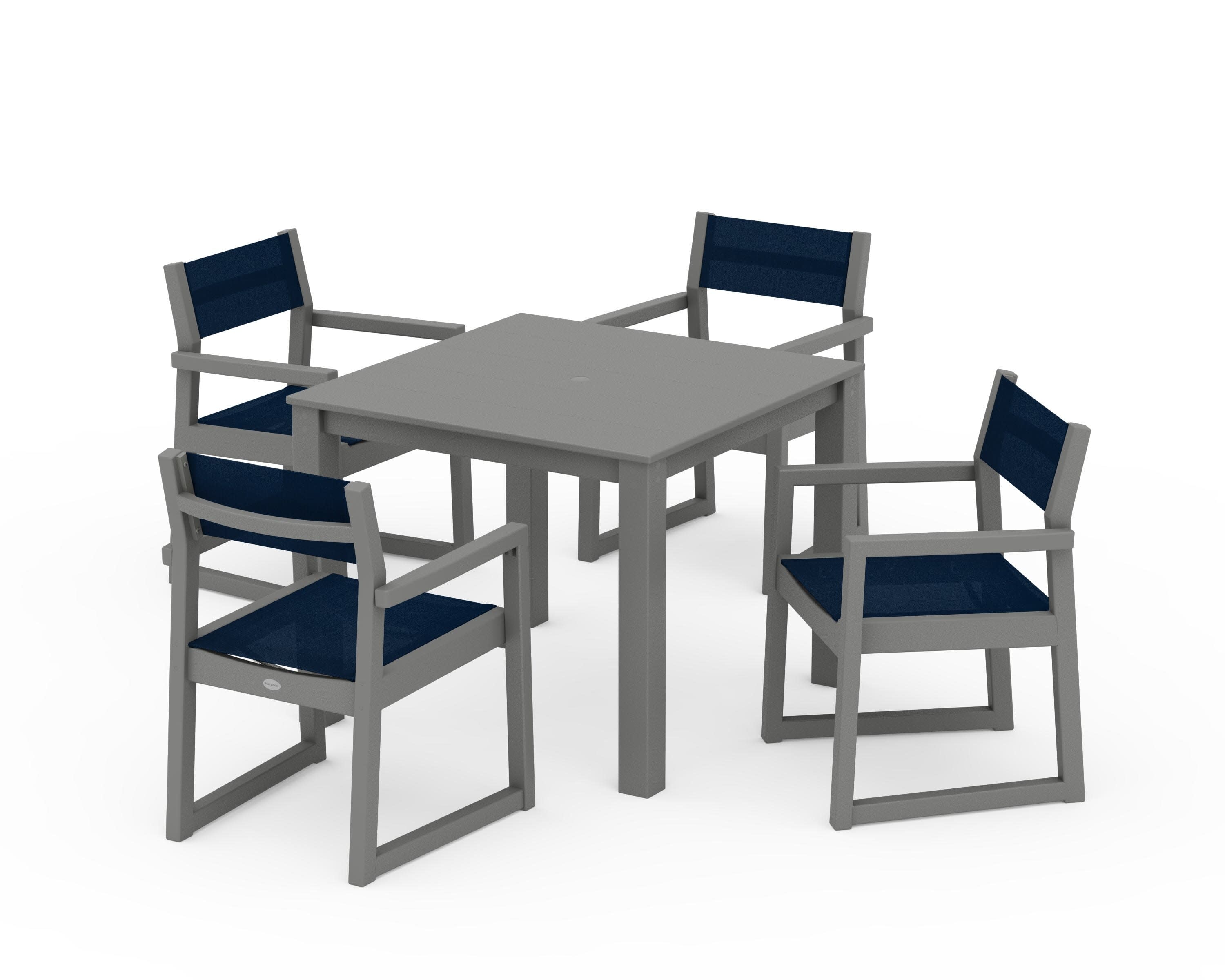 EDGE Sling Arm Chair 5-Piece Parsons Dining Set in Slate Grey / Navy Blue Sling