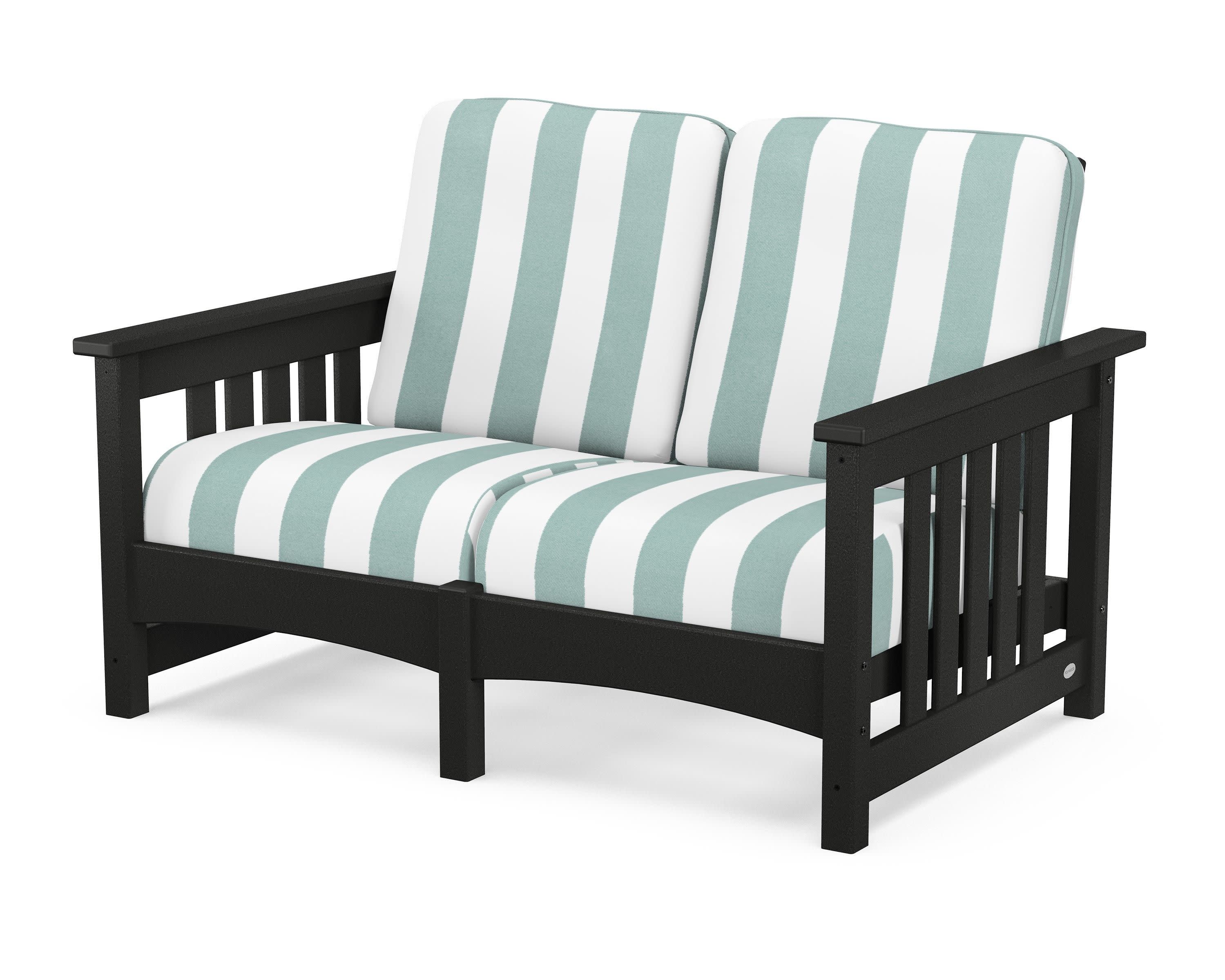 Club Mission Loveseat in Black / Cabana Stripe Glacier Spa