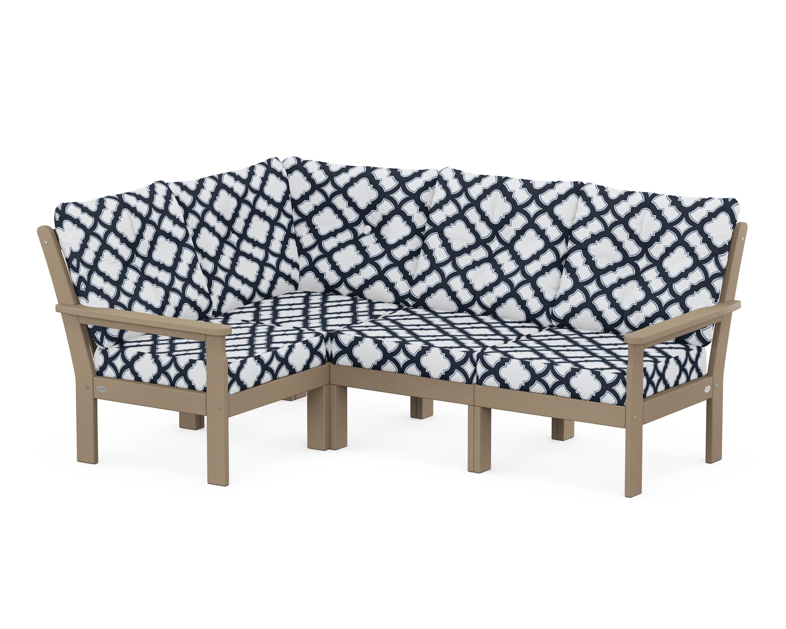 Vineyard 4-Piece Sectional in Vintage Sahara / Trellis Marine Indigo