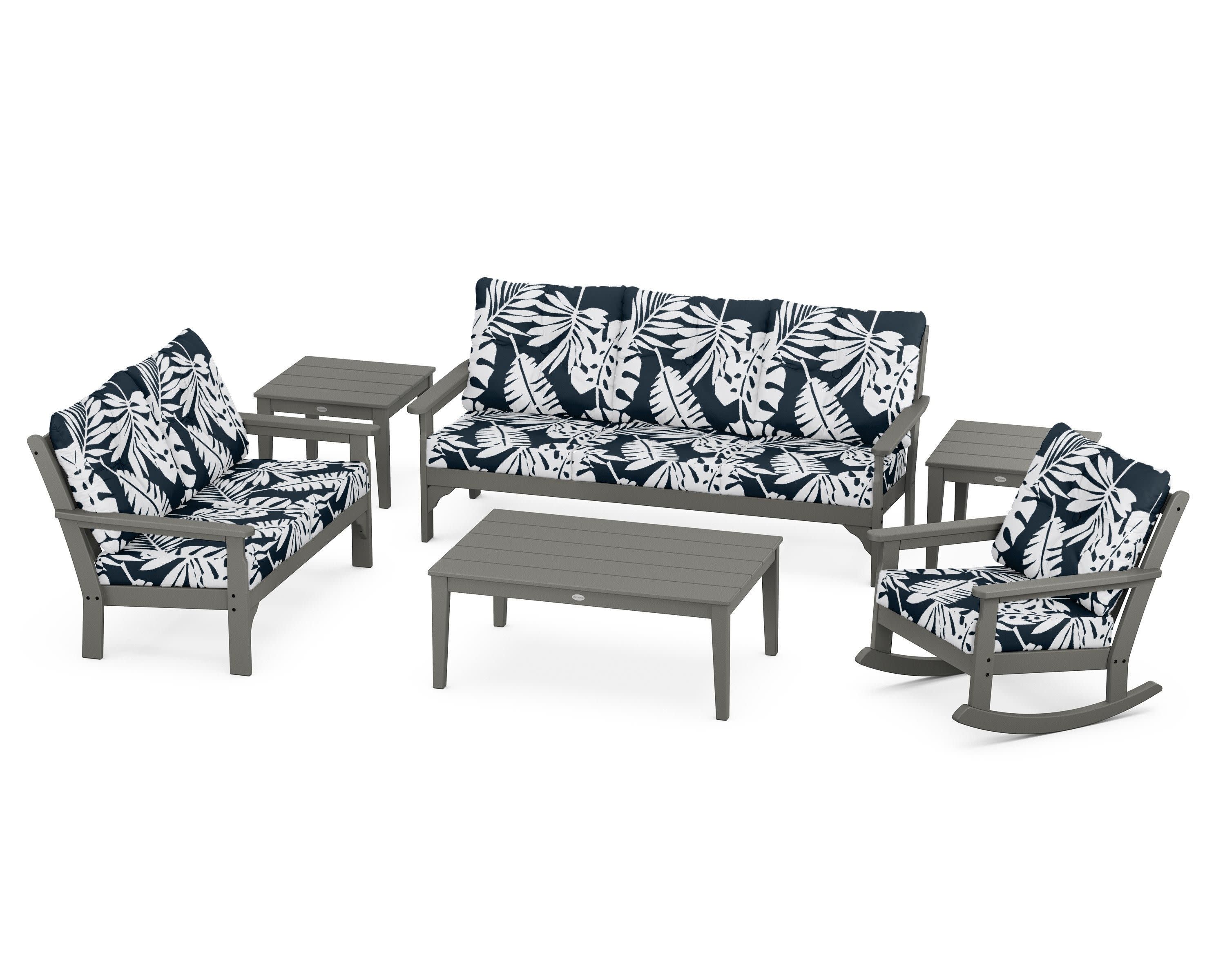 Vineyard 6-Piece Deep Seating Set in Slate Grey / Leaf Marine Indigo