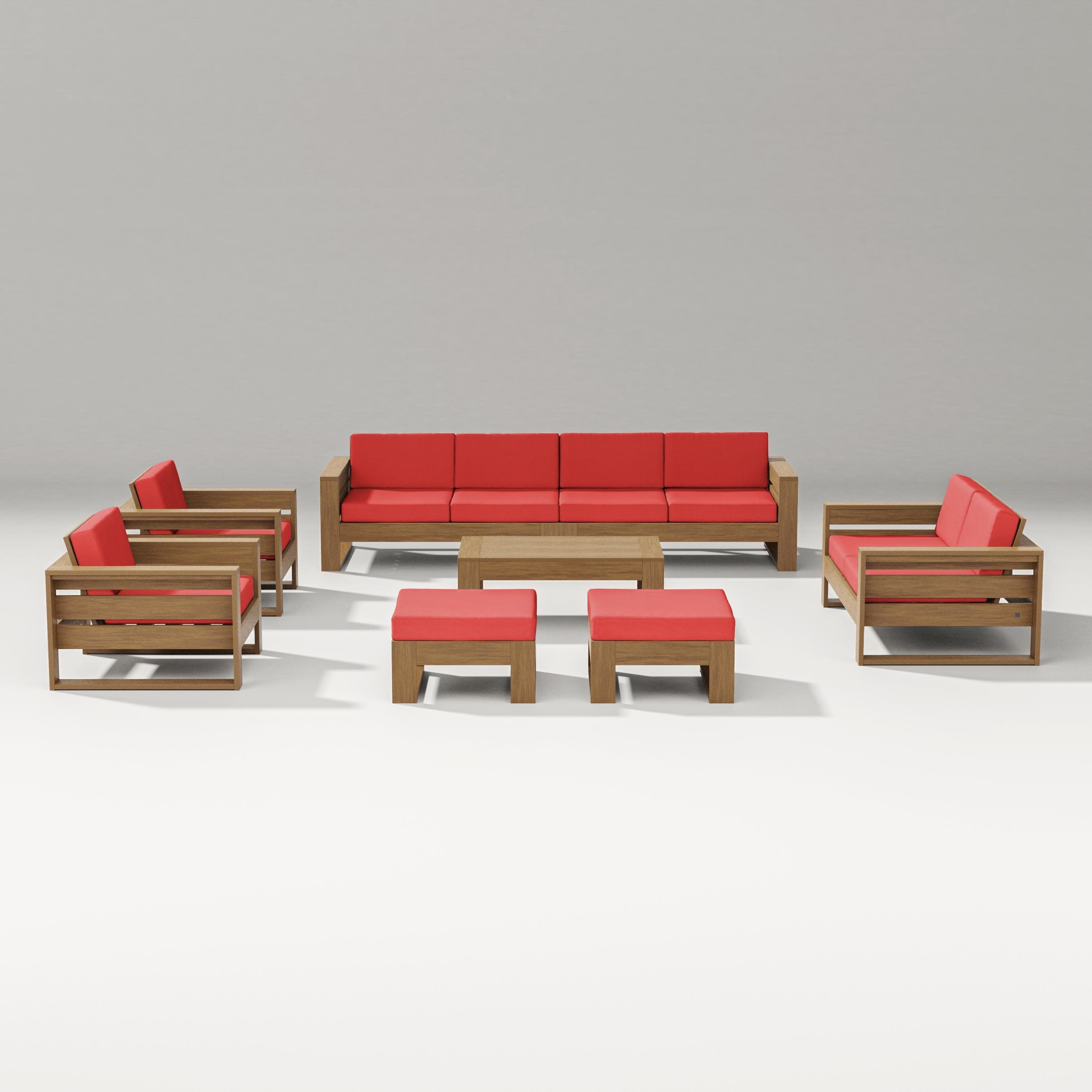 Latitude 8-Piece Lounge Sofa Set in Natural / Crimson Linen