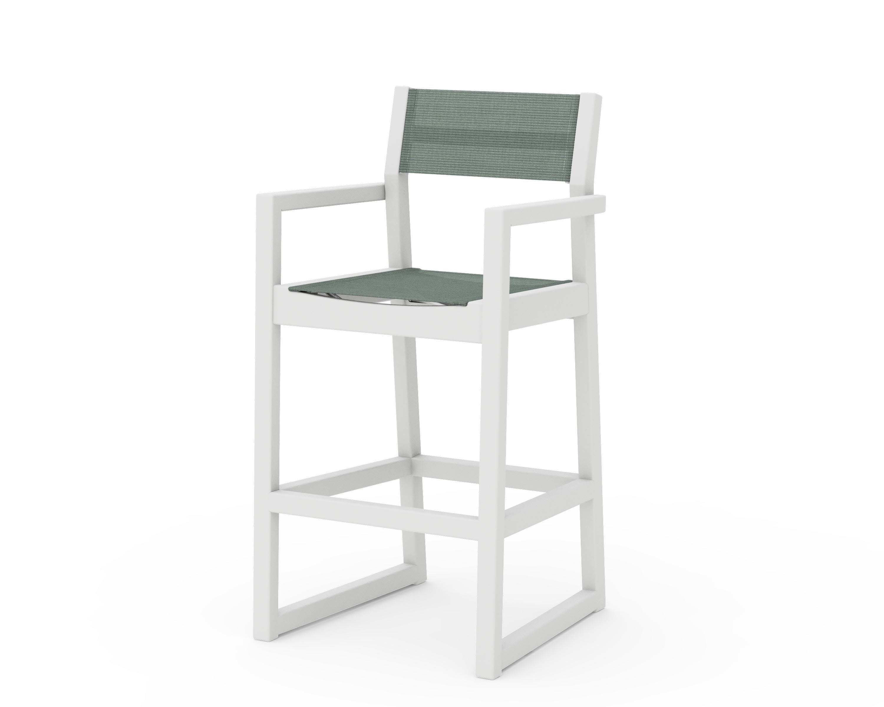 EDGE Sling Bar Arm Chair in White / Dupioni Sea Mist Sling