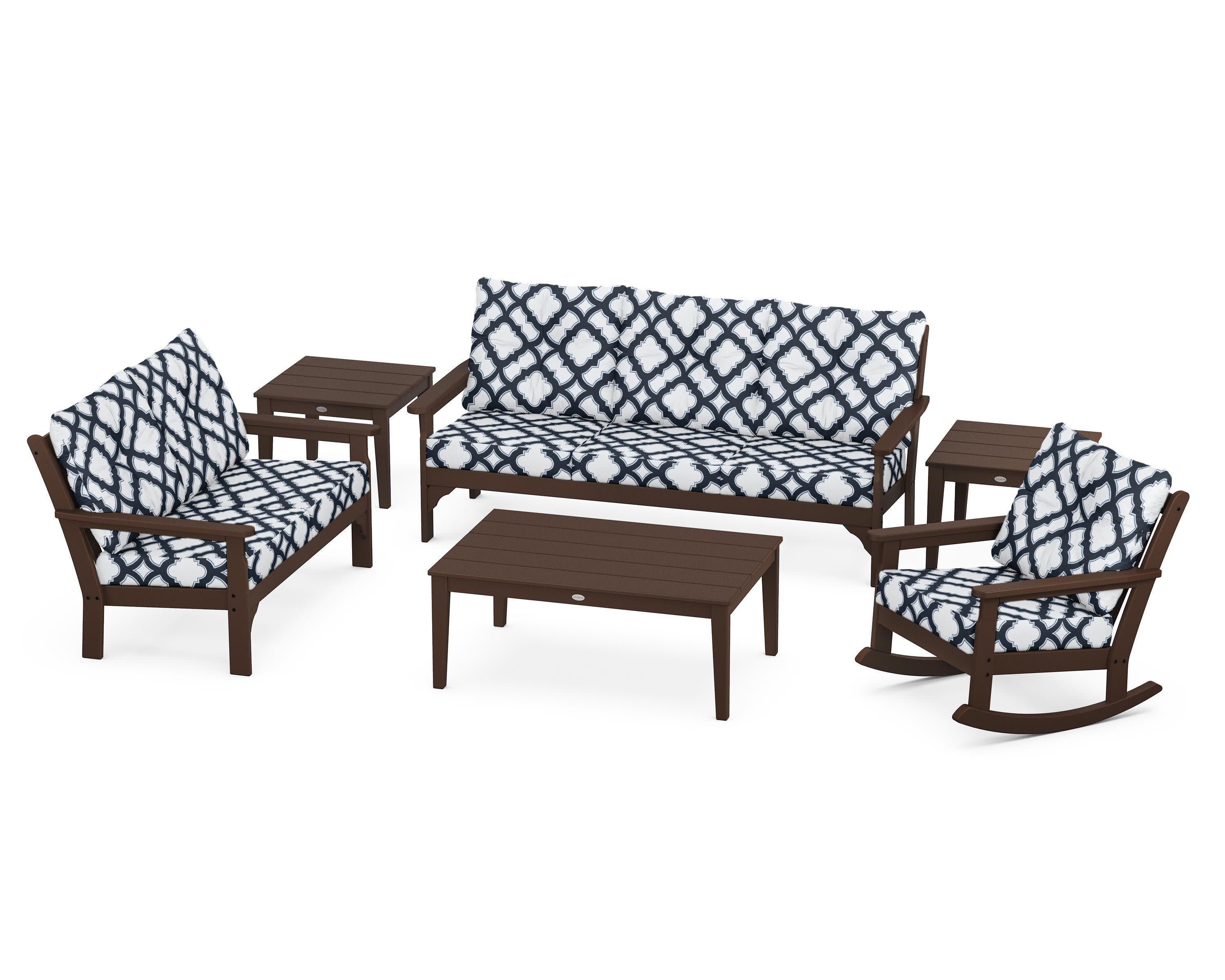 Vineyard 6-Piece Deep Seating Set in Mahogany / Trellis Marine Indigo