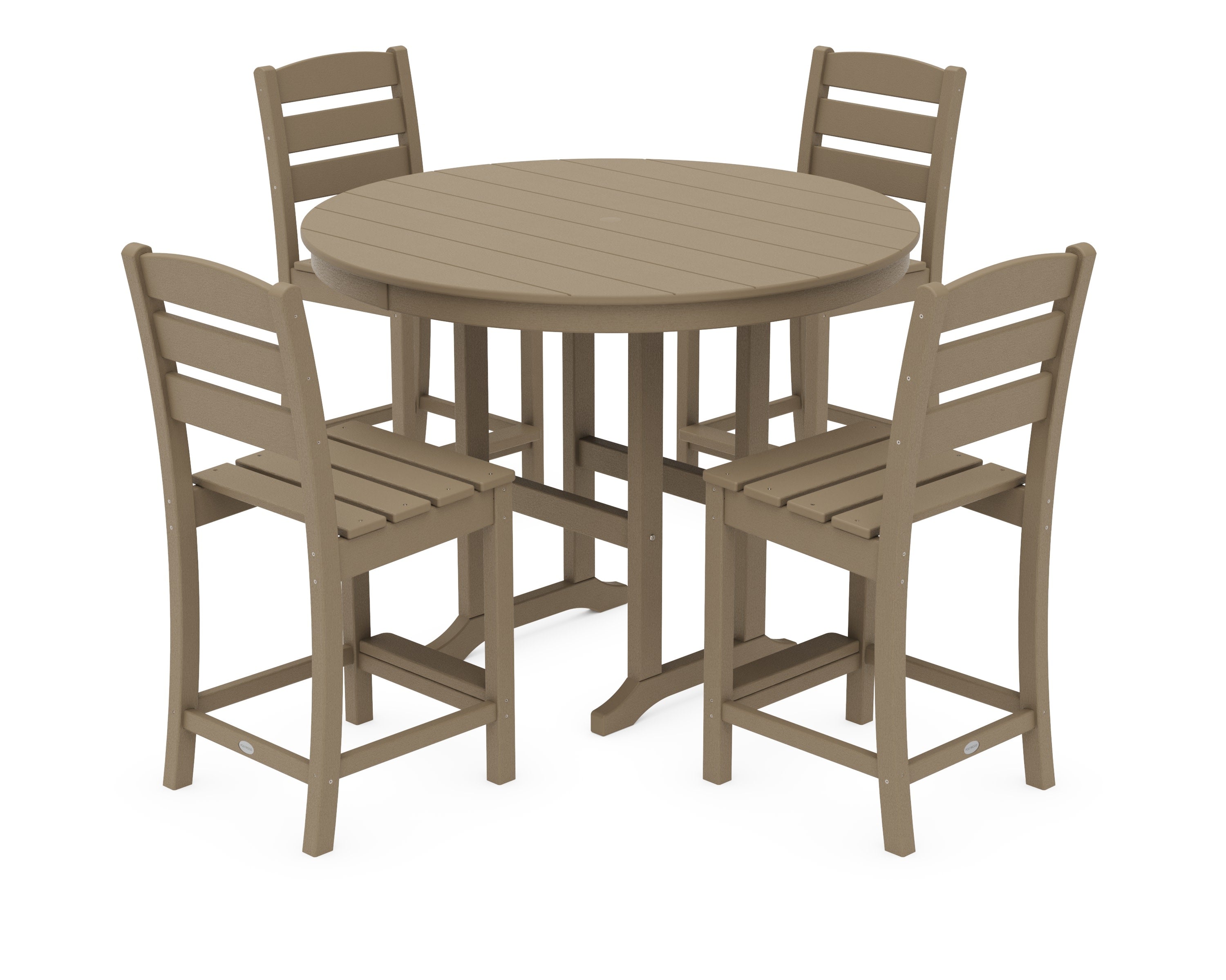 Lakeside 5-Piece Farmhouse Round Side Chair Counter Set in Vintage Sahara