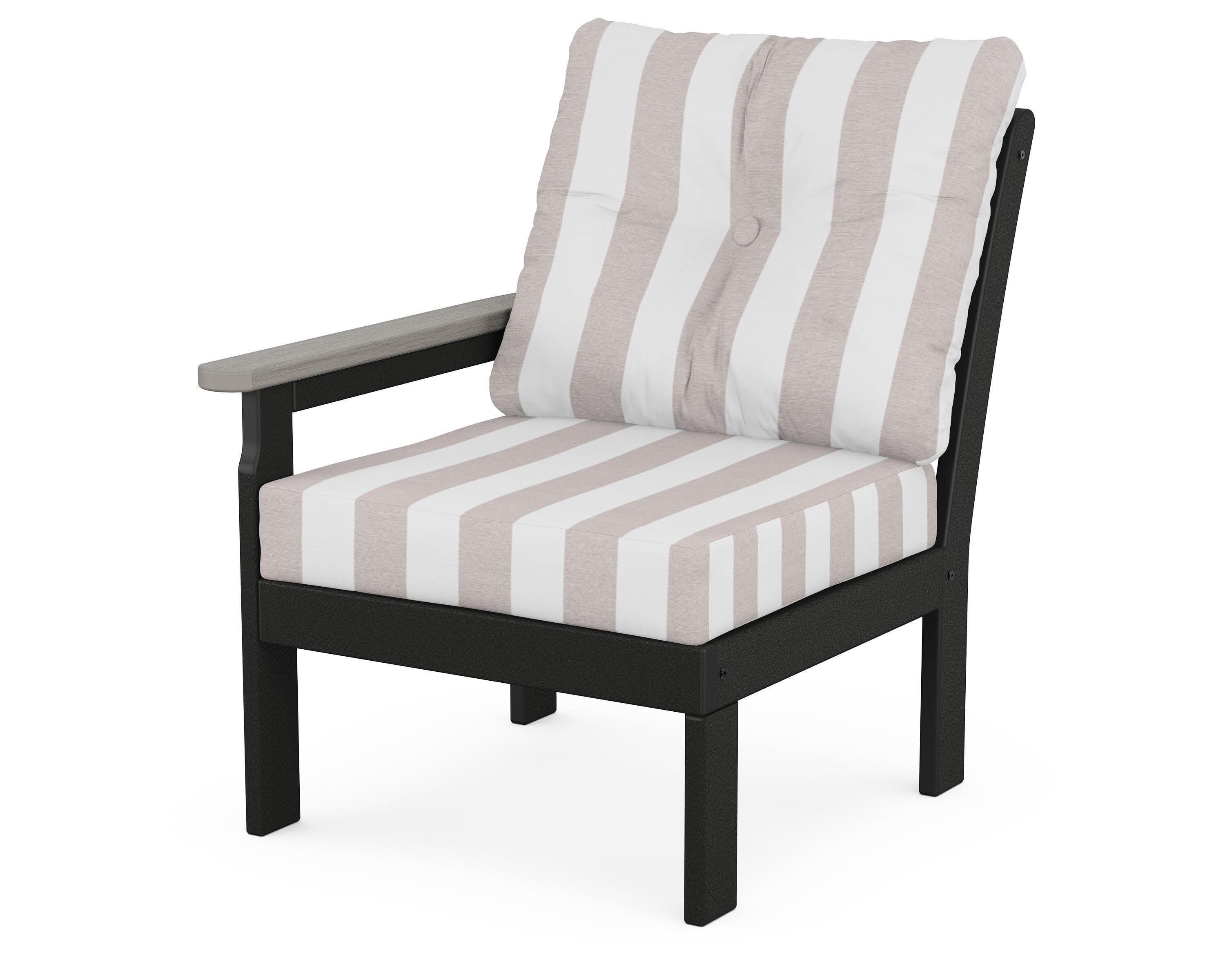 Vineyard Modular Left Arm Chair in Black / Driftwood / Cabana Stripe Dune Burlap