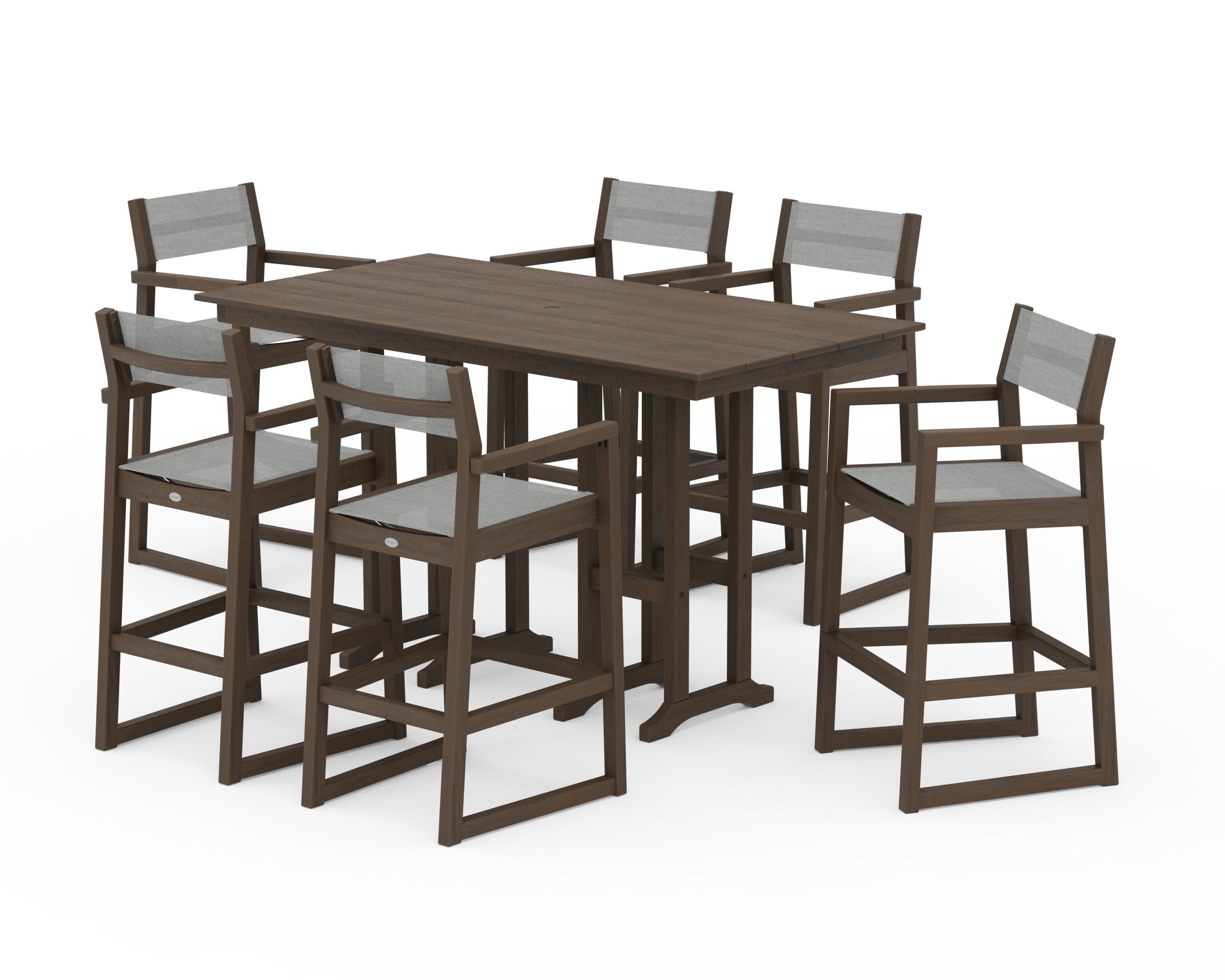 EDGE Sling Arm Chair 7-Piece Farmhouse Bar Set in Kona / Metallic Sling
