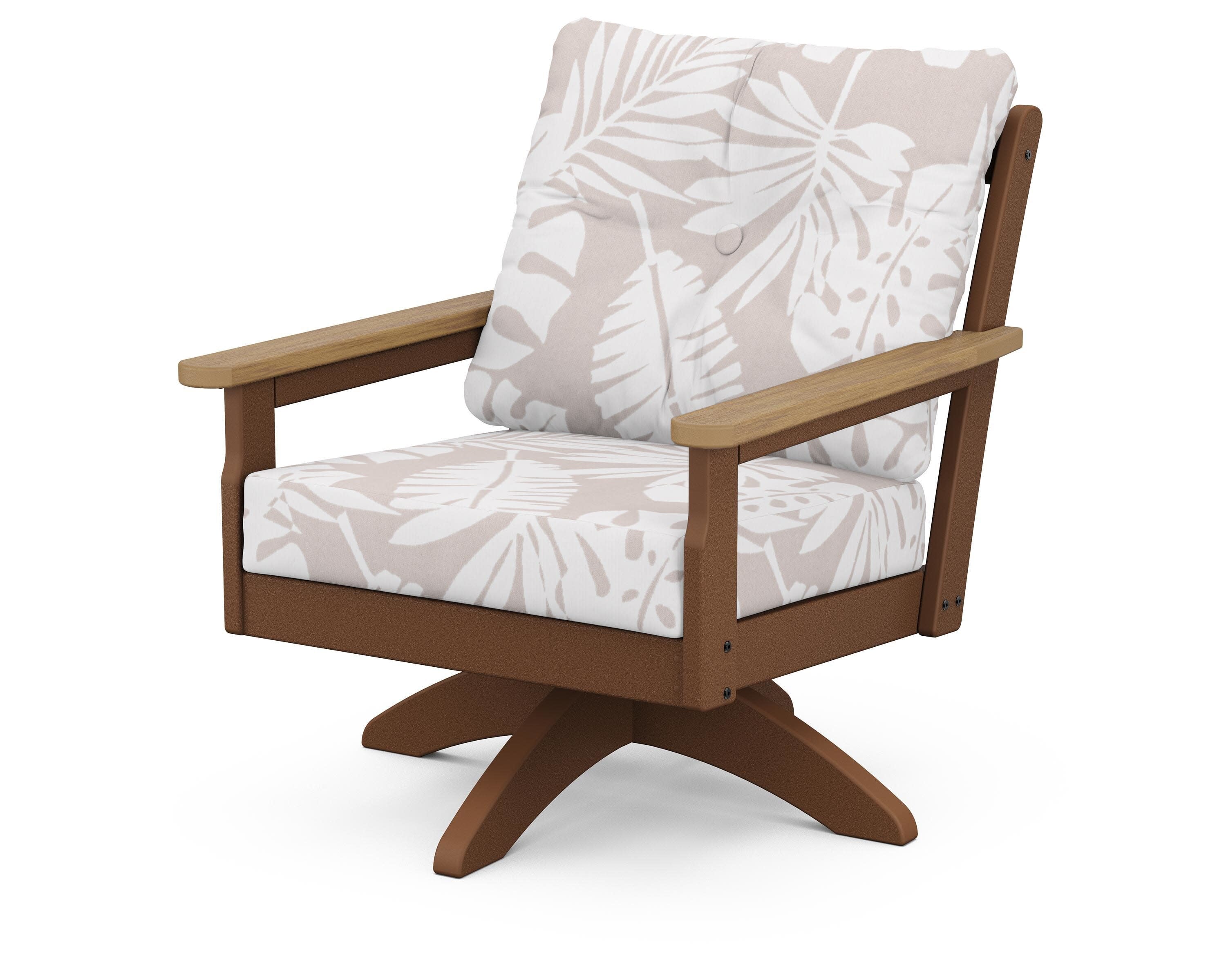 Vineyard Deep Seating Swivel Chair in Teak / Natural / Leaf Dune Burlap