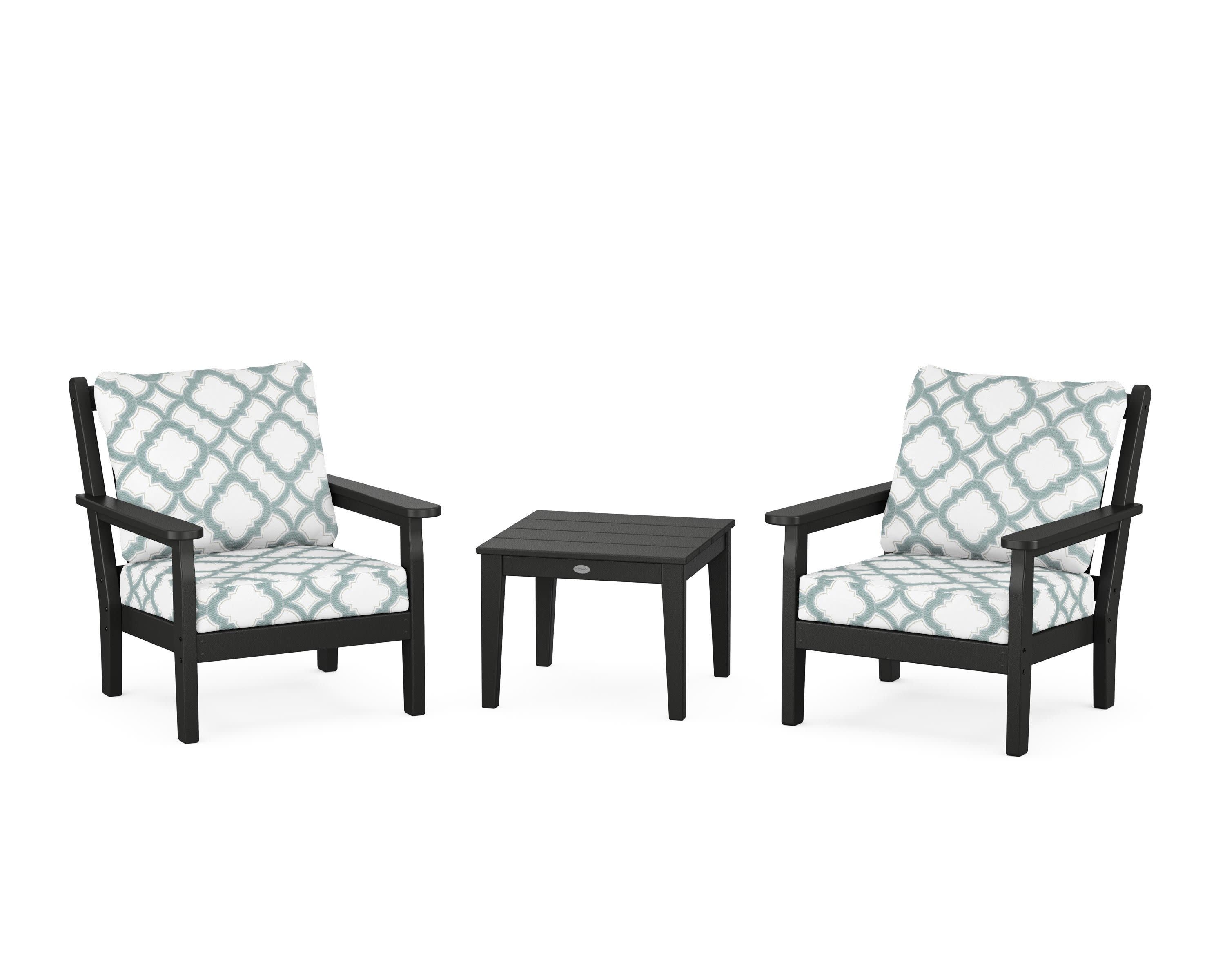 Chippendale 3-Piece Deep Seating Set in Black / Trellis Glacier Spa