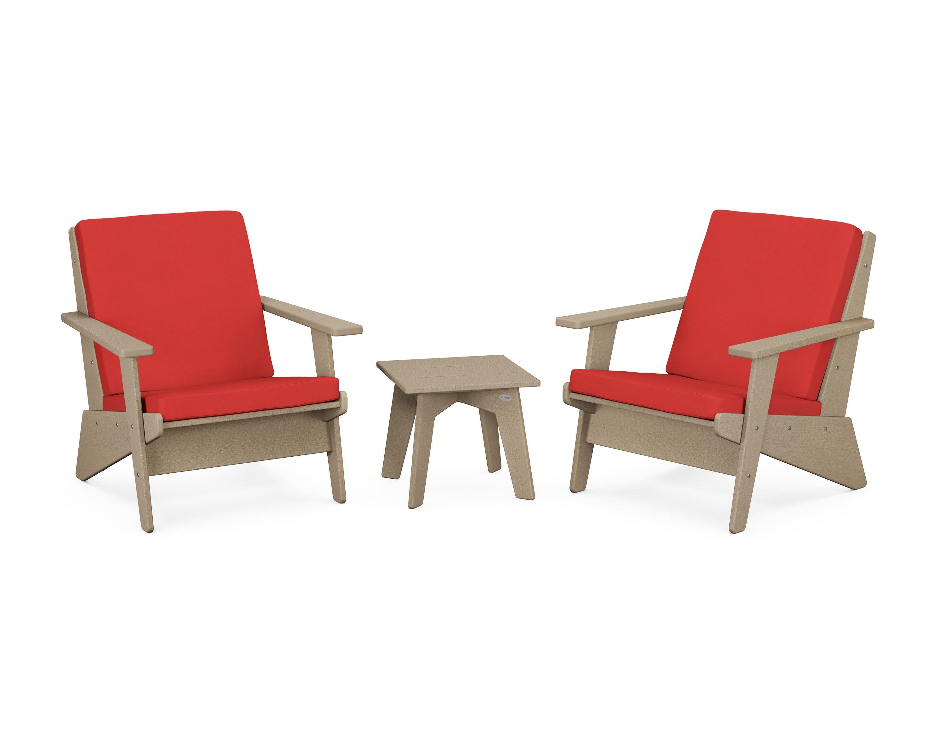 Riviera Modern Lounge 3-Piece Set in Vintage Sahara / Crimson Linen