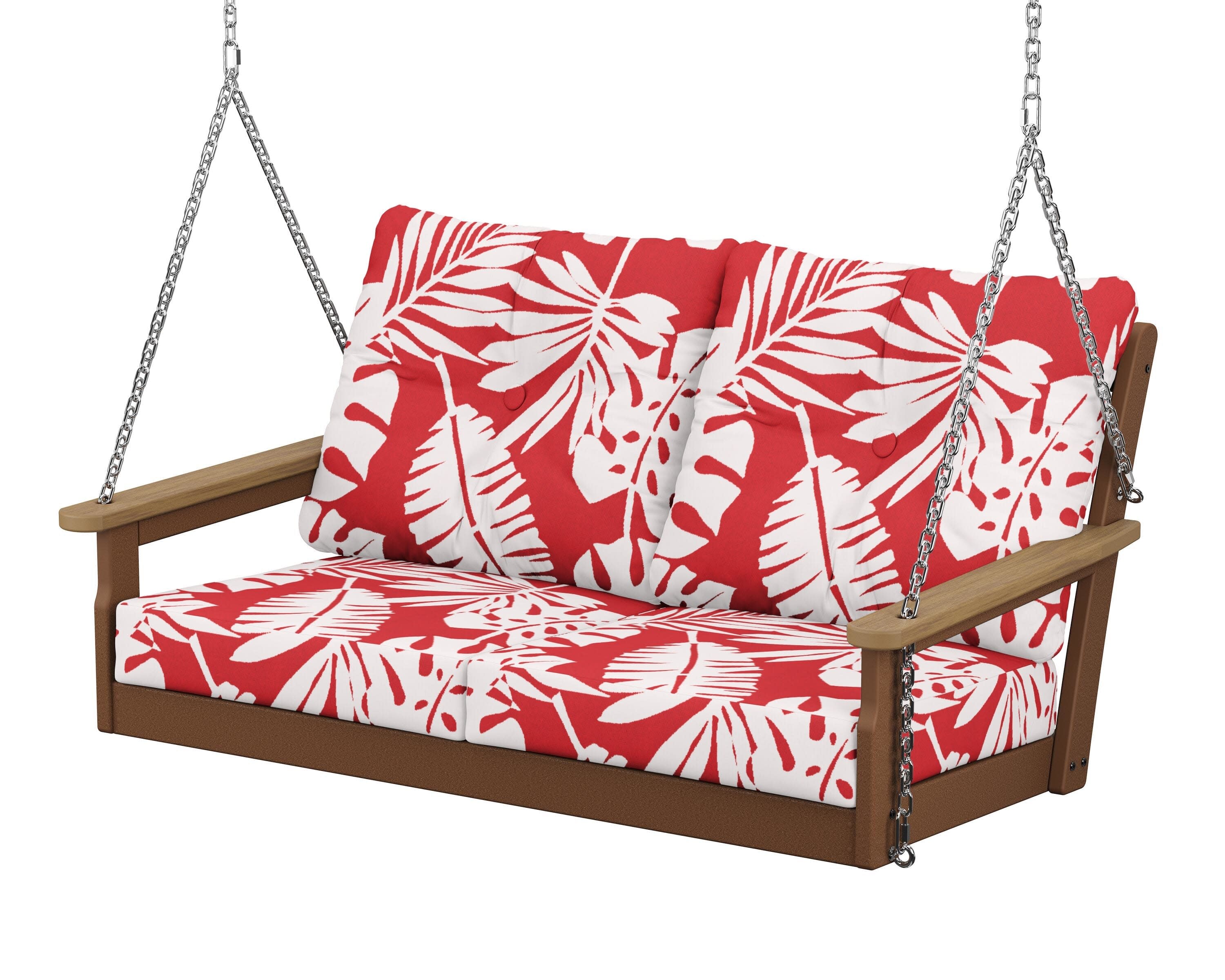 Vineyard Deep Seating Swing in Teak / Natural / Leaf Crimson