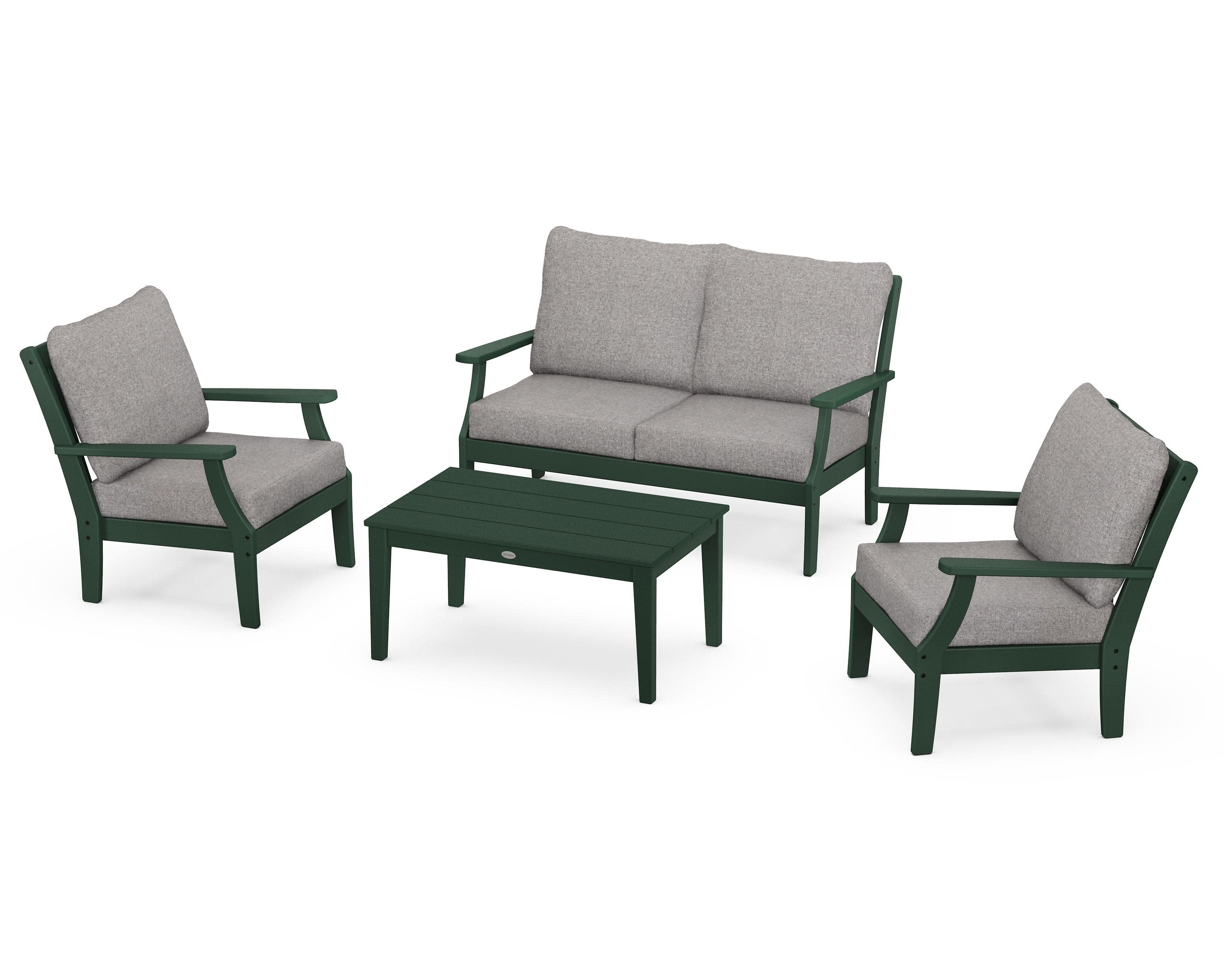 Braxton 4-Piece Deep Seating Chair Set in Green / Grey Mist