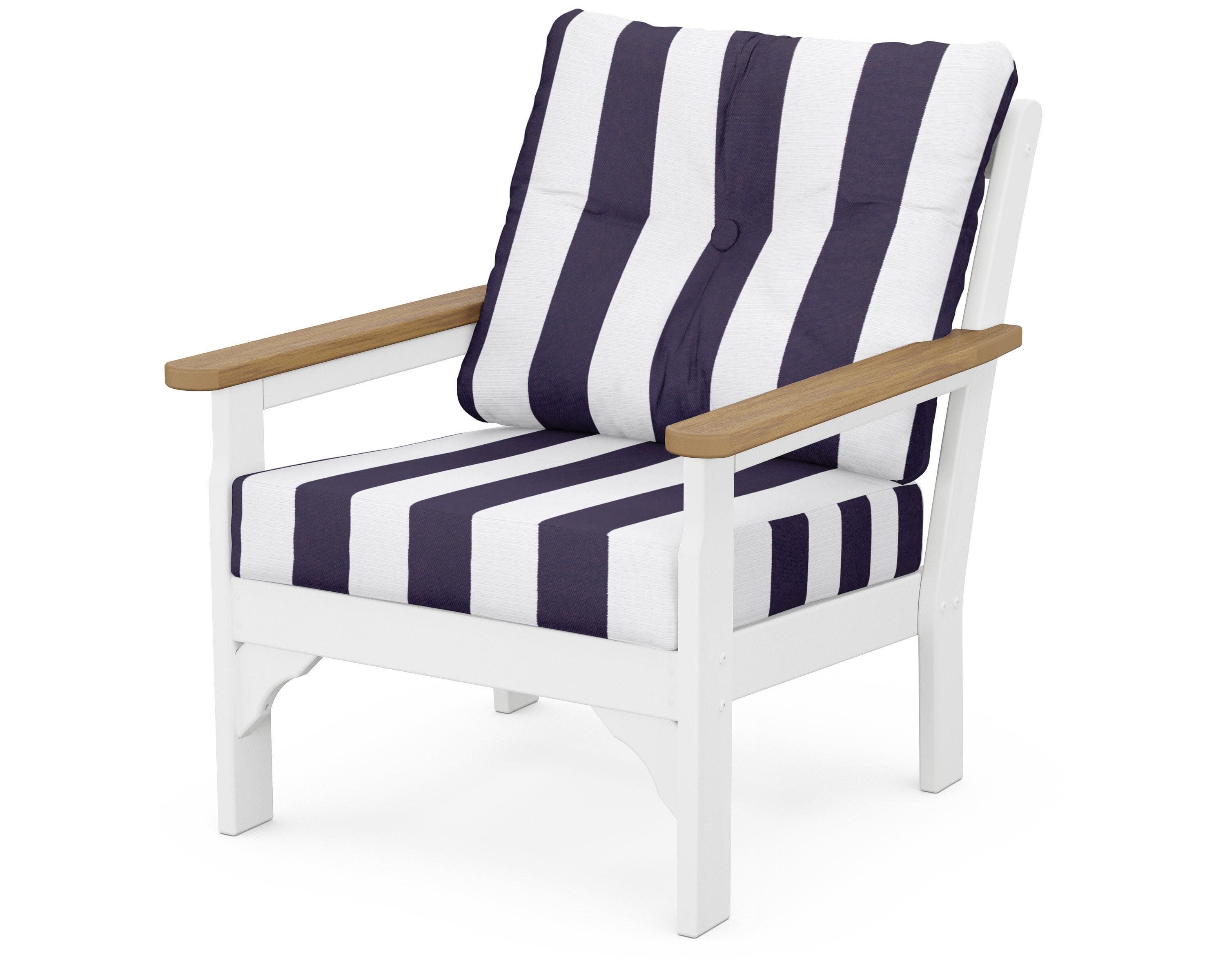 Vineyard Deep Seating Chair in White / Natural / Cabana Stripe Navy