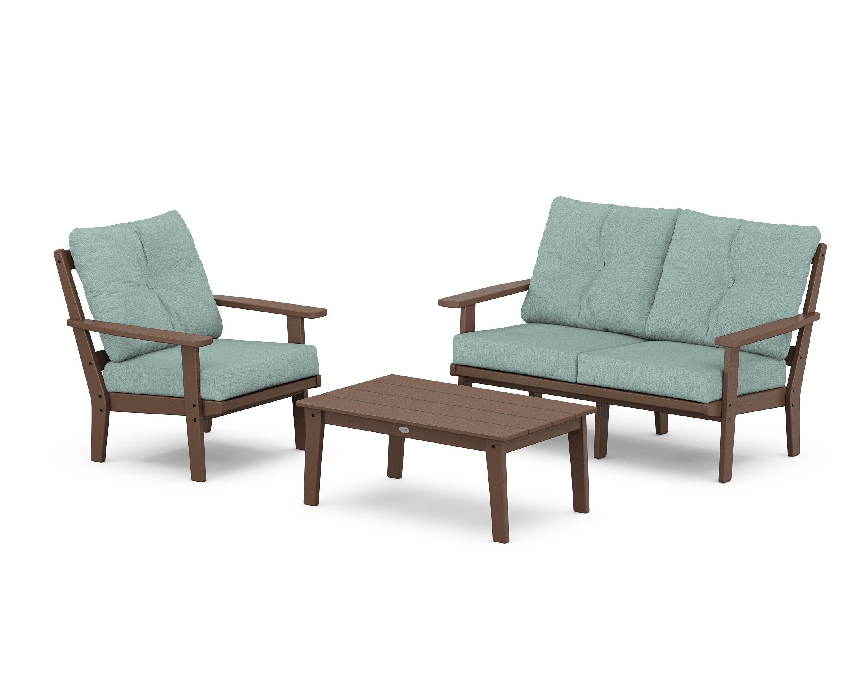 Oxford 3-Piece Deep Seating Set with Loveseat in Mahogany / Glacier Spa