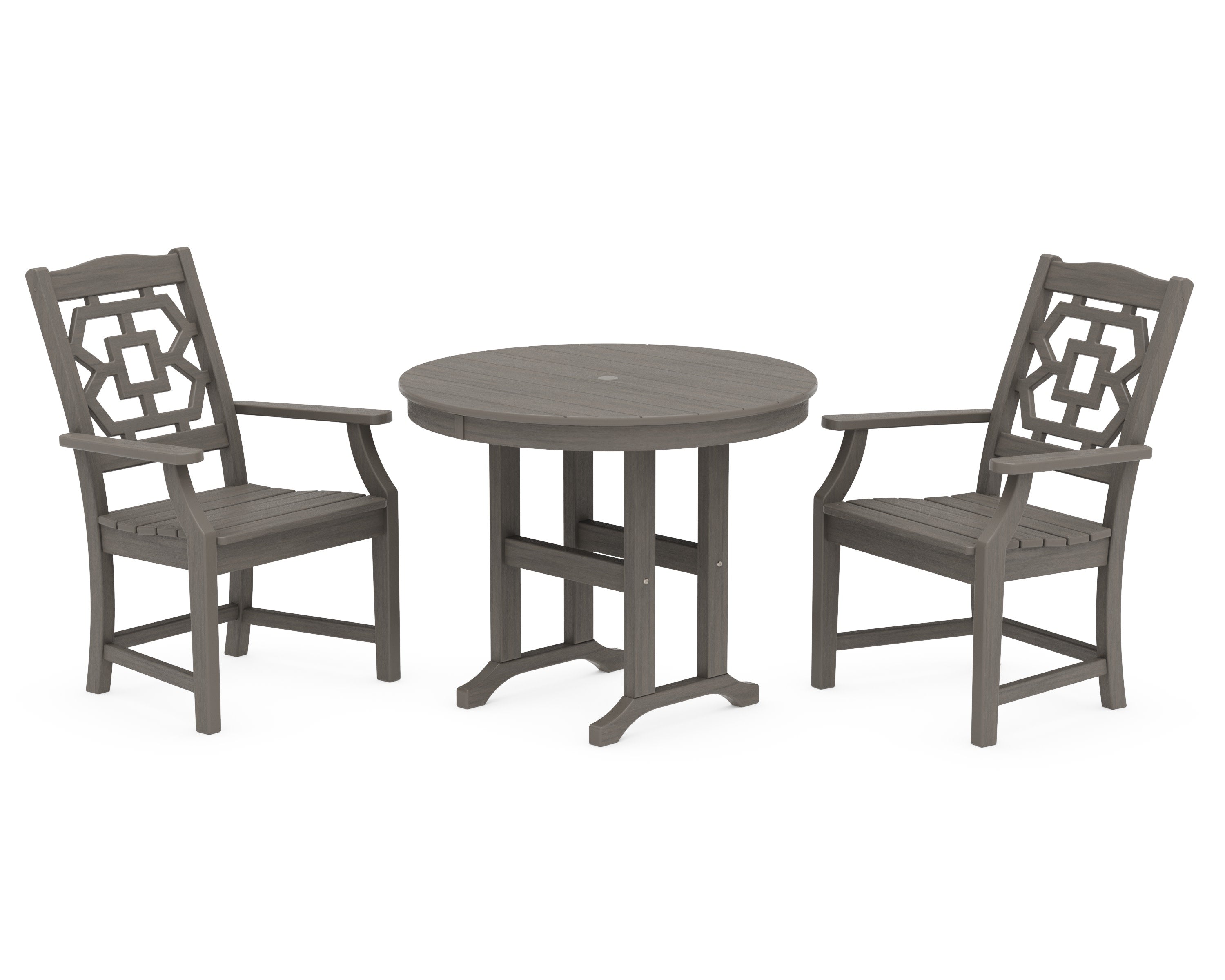 Chinoiserie 3-Piece Farmhouse Dining Set in Driftwood