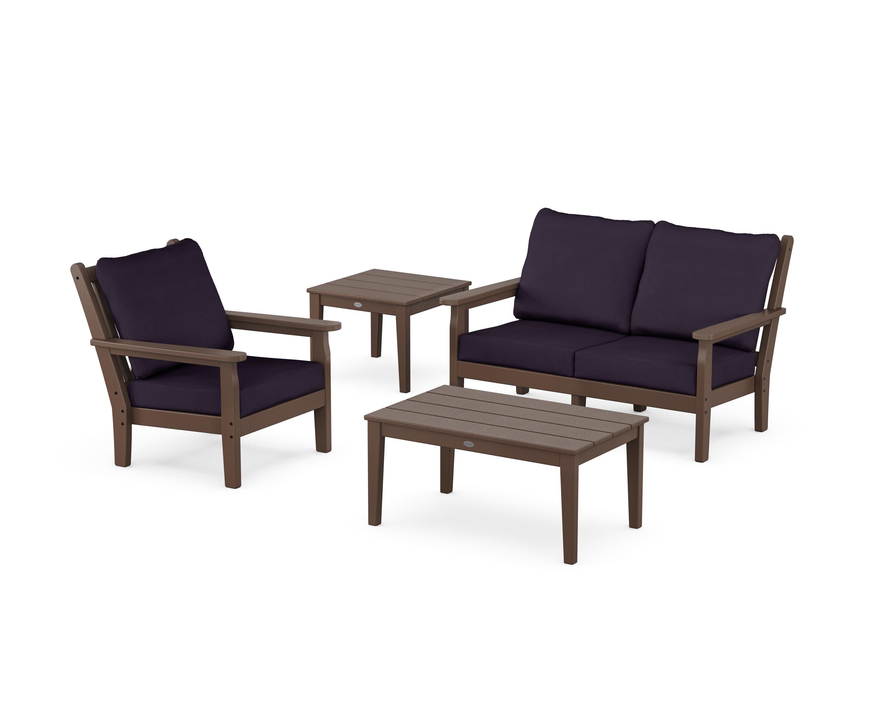 Chippendale 4-Piece Deep Seating Set in Mahogany / Navy Linen