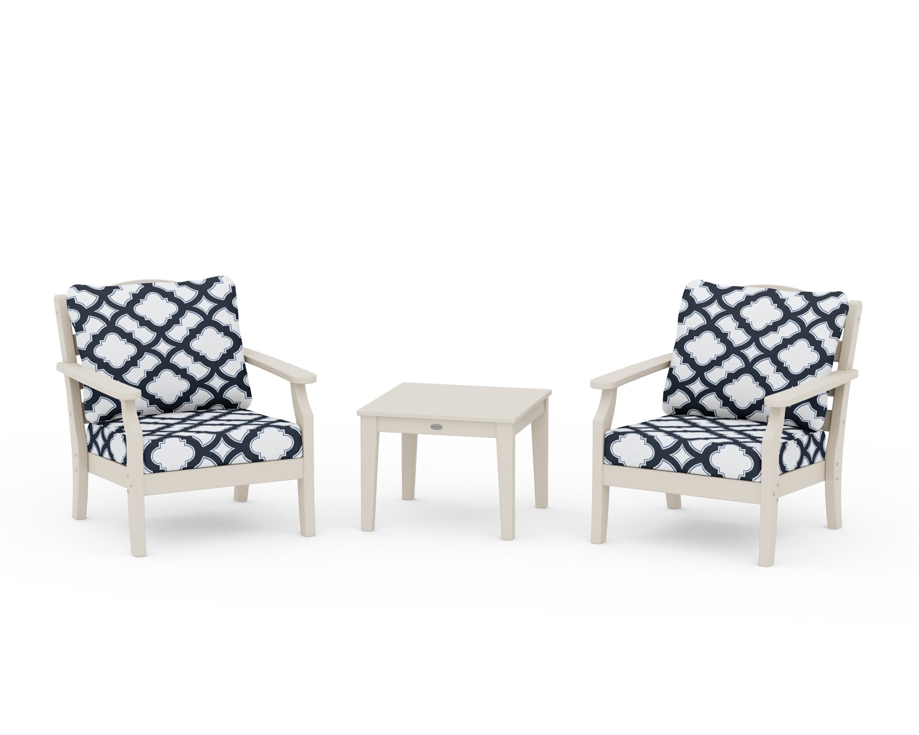 Savannah 3-Piece Deep Seating Set in Sand / Trellis Marine Indigo