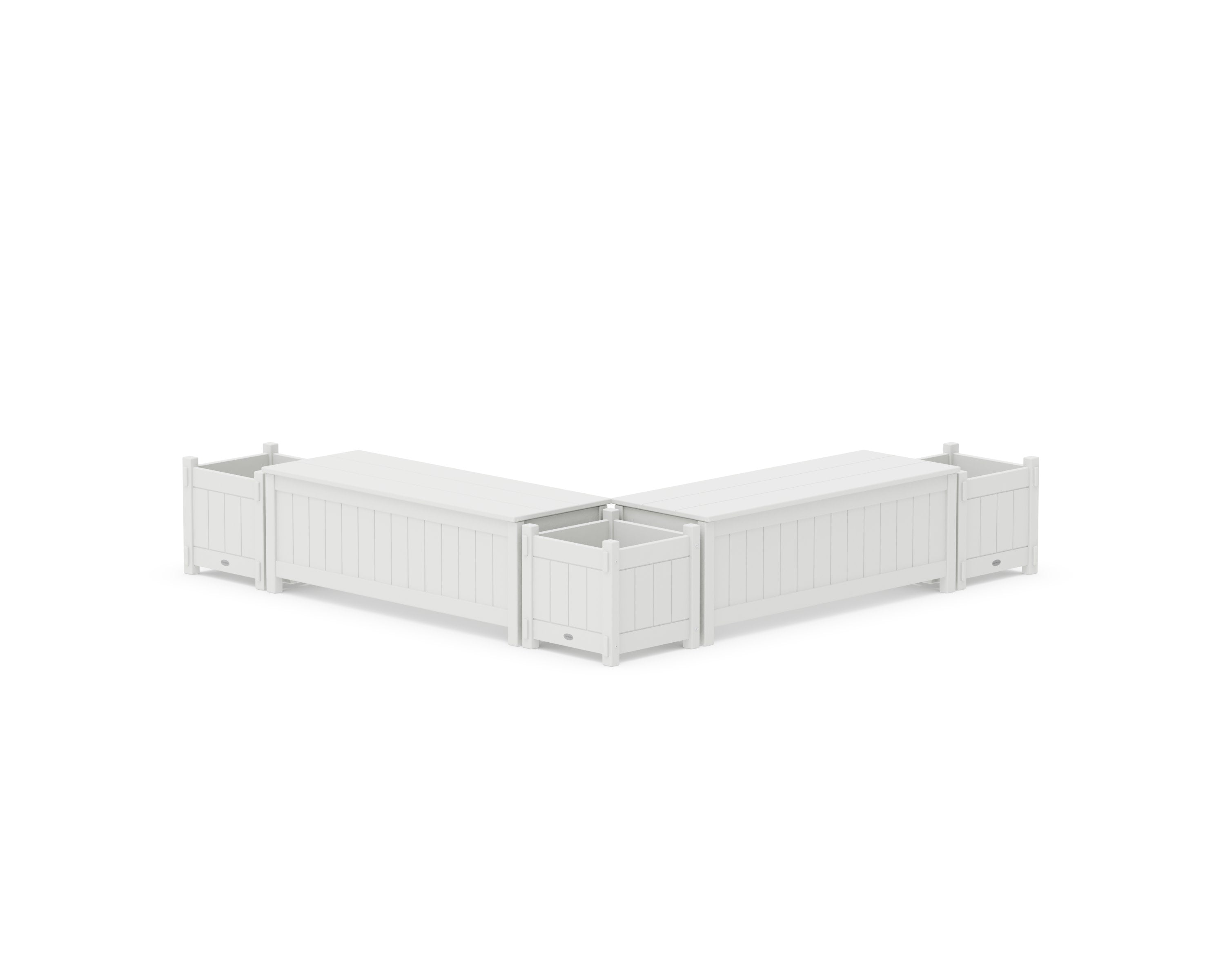 48" Vineyard L- Shaped Planter Storage Bench Corner Set in White