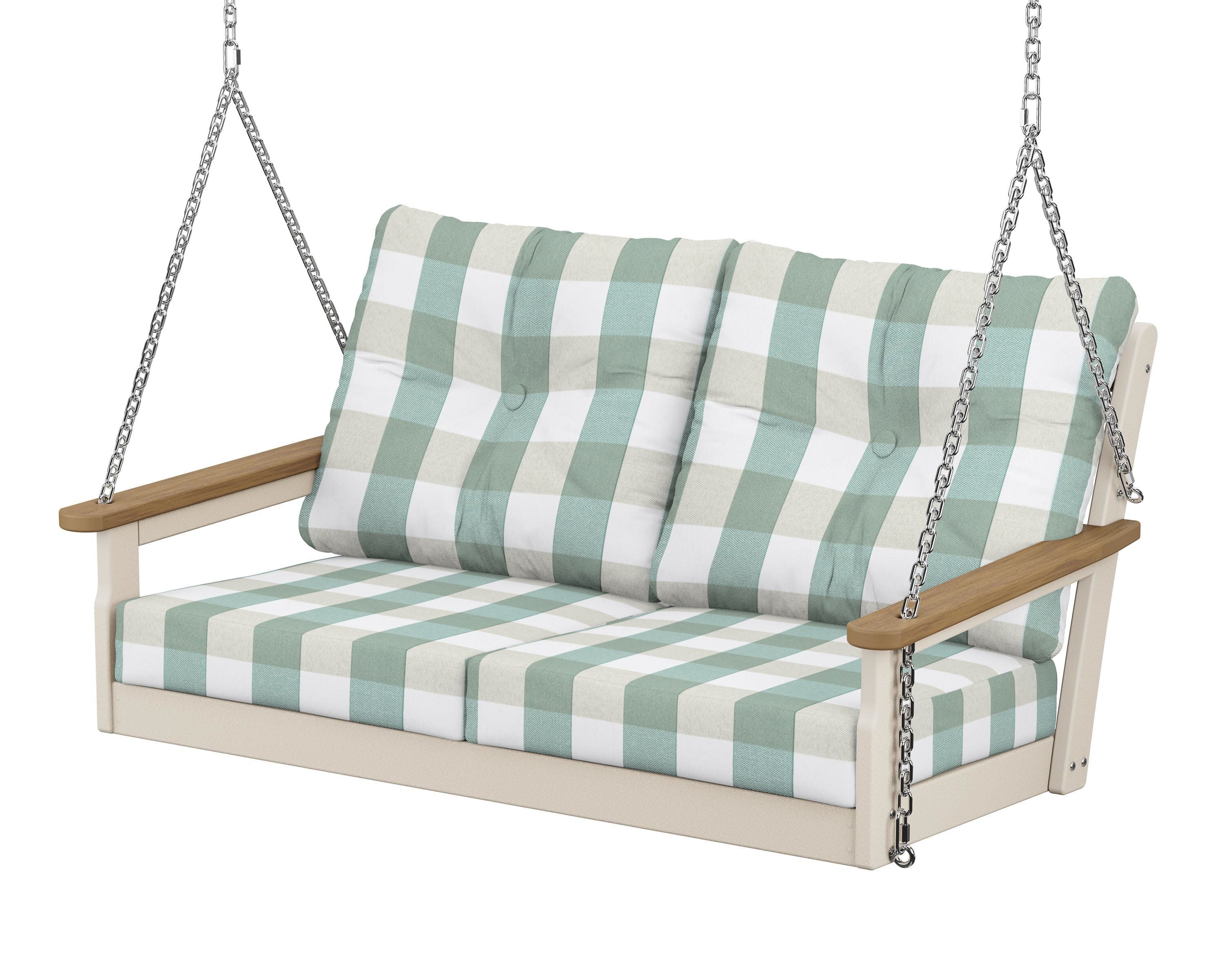 Vineyard Deep Seating Swing in Sand / Natural / Buffalo Plaid Glacier Spa