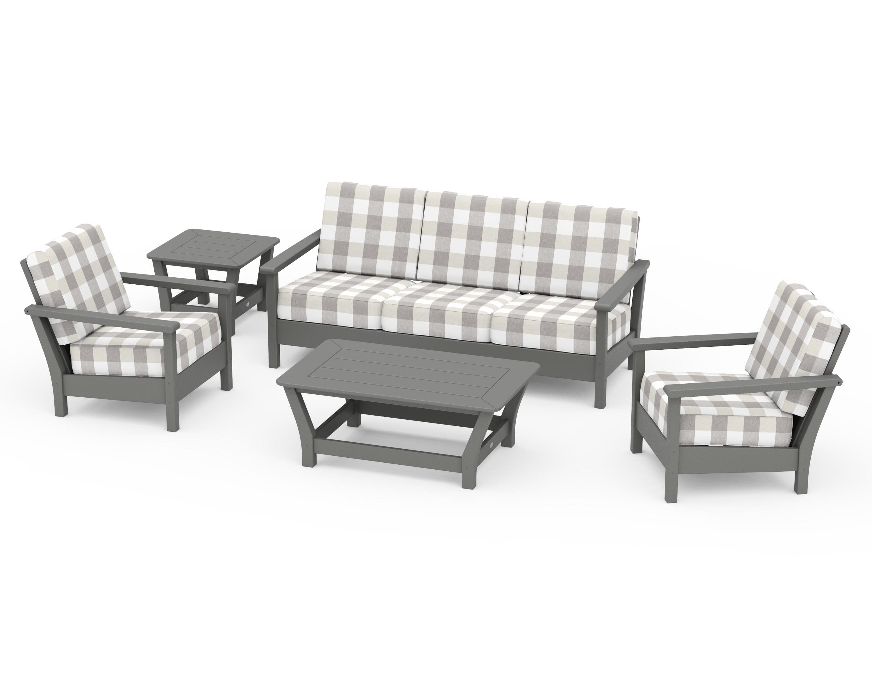 Harbour 5-Piece Deep Seating Set in Slate Grey / Buffalo Plaid Grey Mist