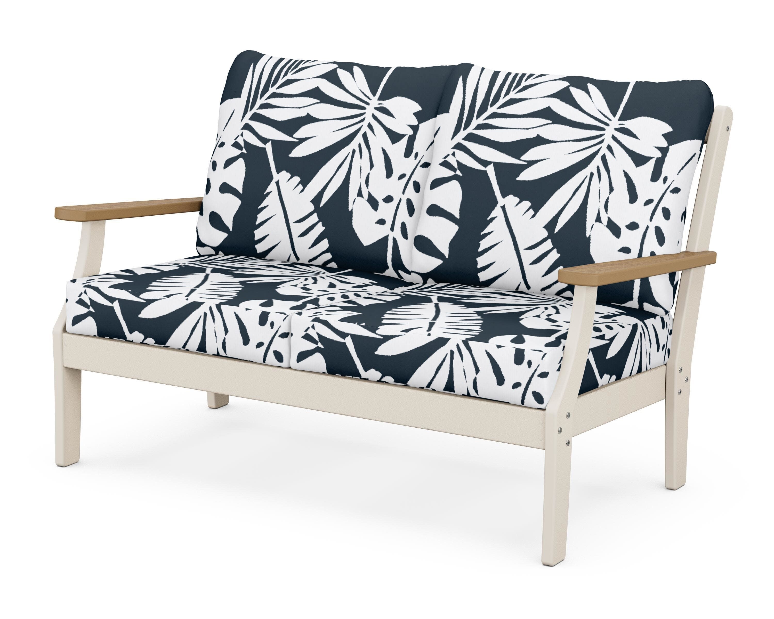 Braxton Deep Seating Loveseat in Sand / Natural / Leaf Marine Indigo