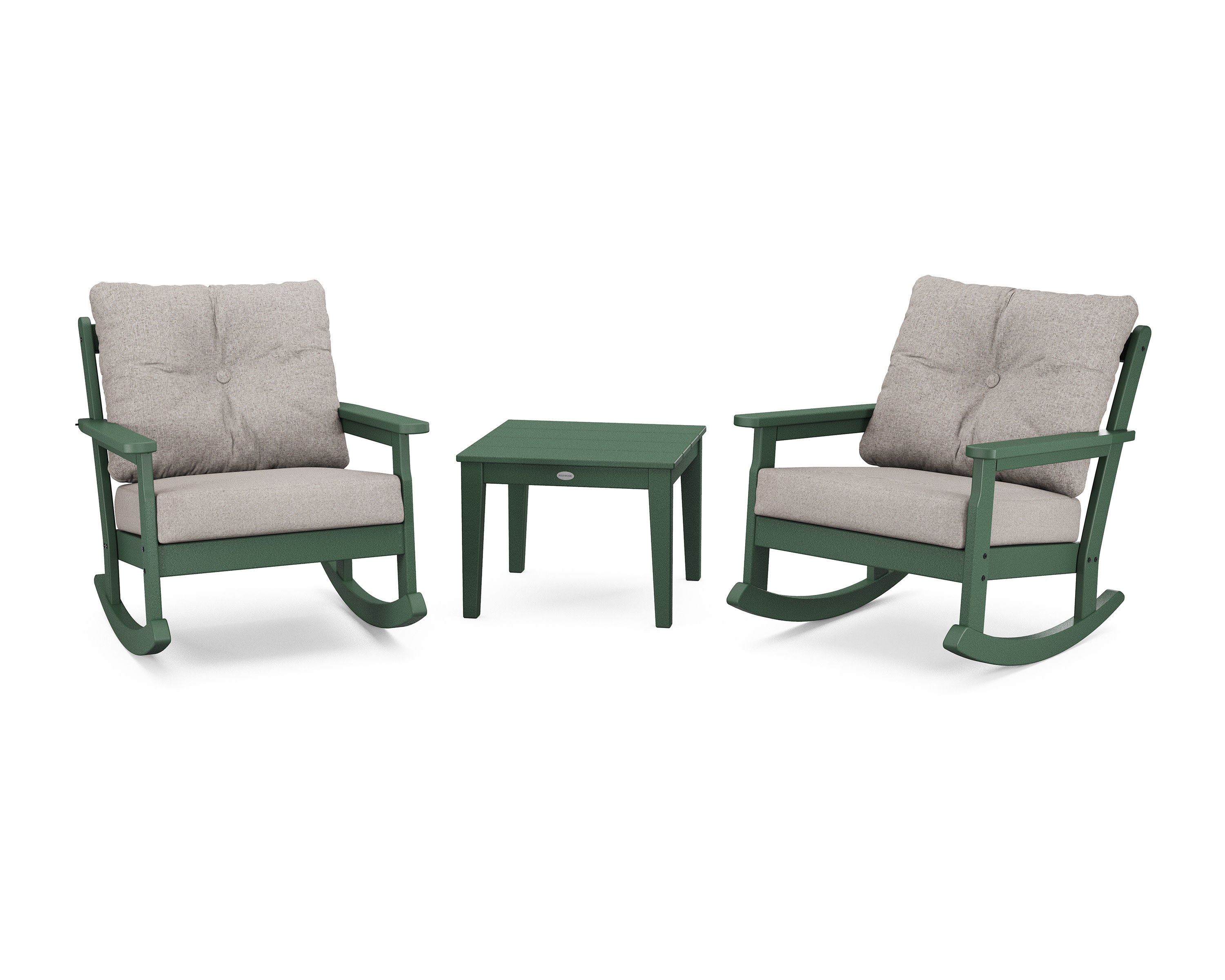 Vineyard 3-Piece Deep Seating Rocker Set in Green / Weathered Tweed