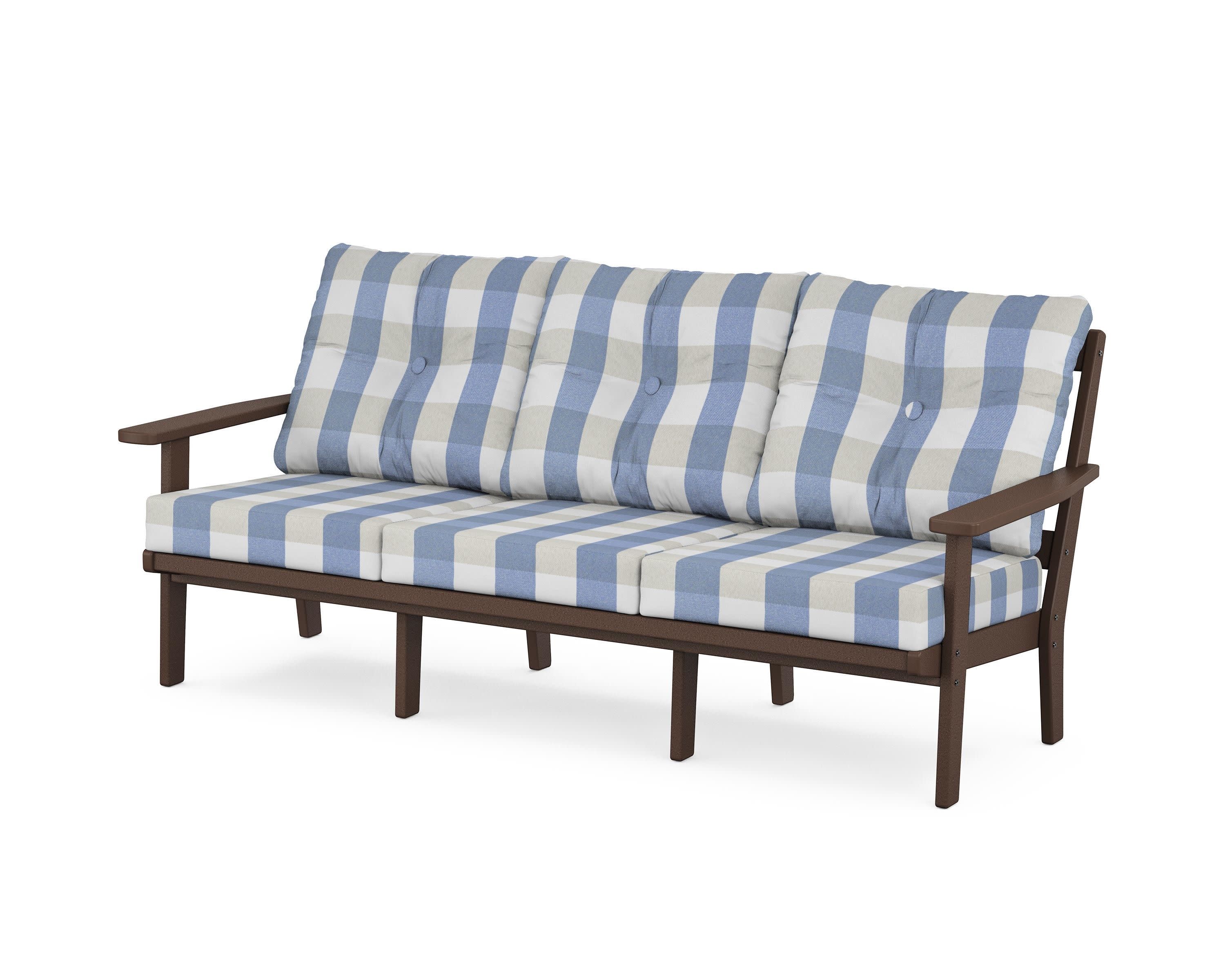 Oxford Deep Seating Sofa in Mahogany / Buffalo Plaid Sky Blue