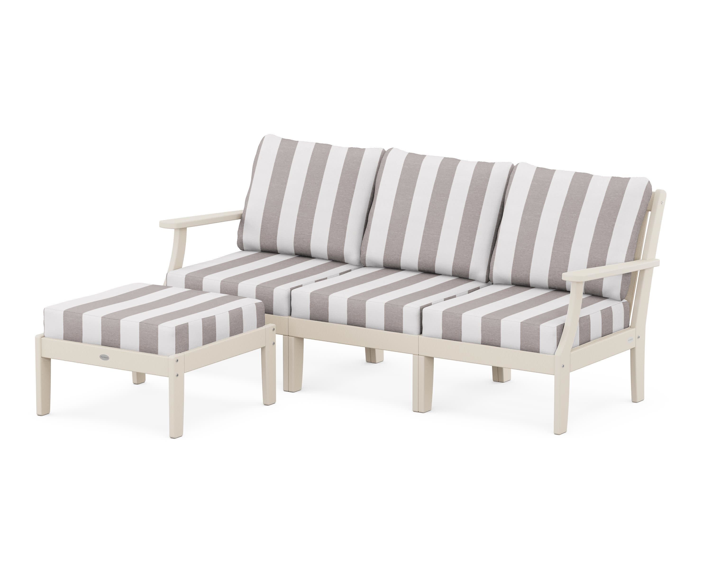 Braxton Modular 4-Piece Deep Seating Set with Ottoman in Sand / Cabana Stripe Grey Mist