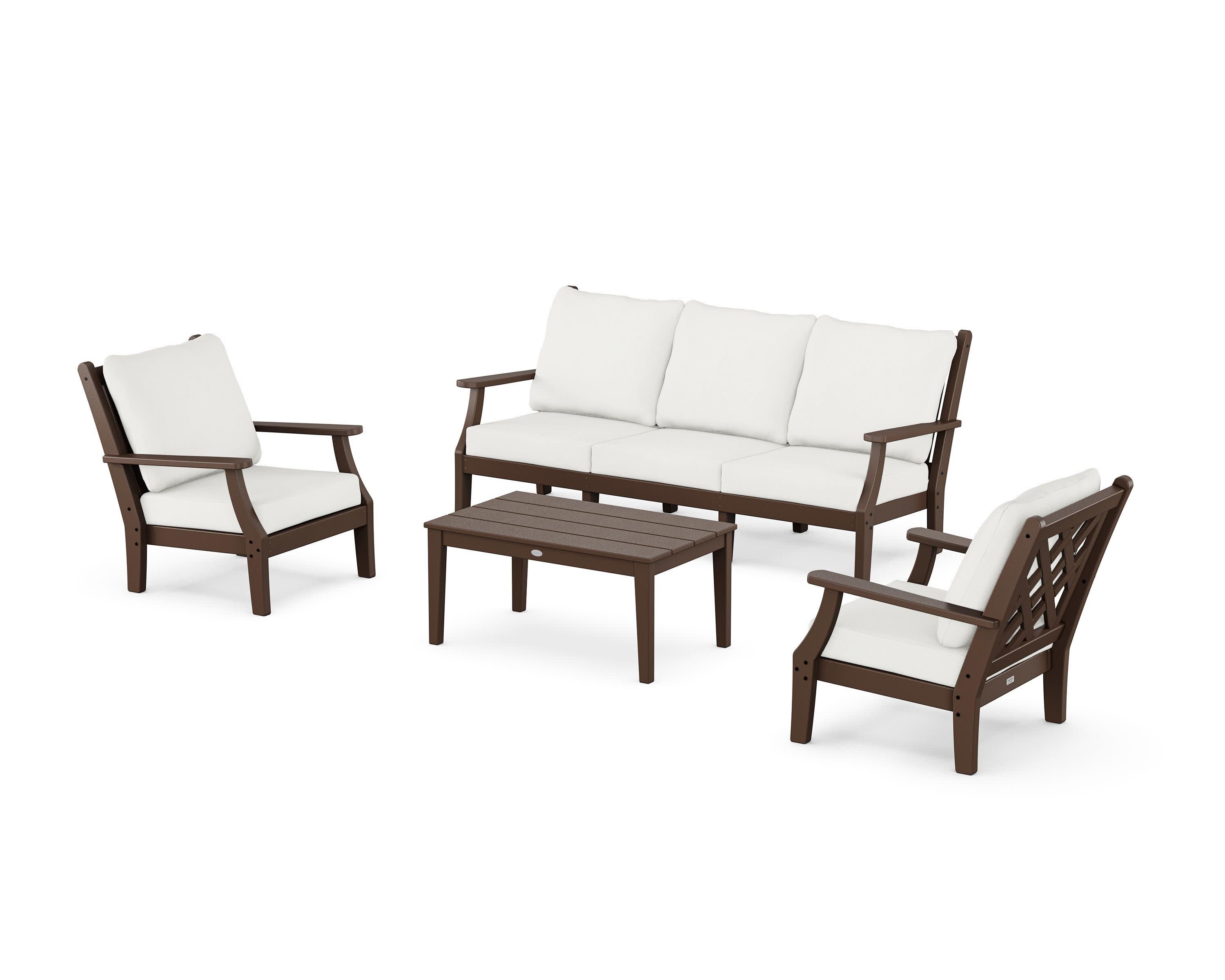 Wovendale 4-Piece Deep Seating Set with Sofa in Mahogany / Natural Linen