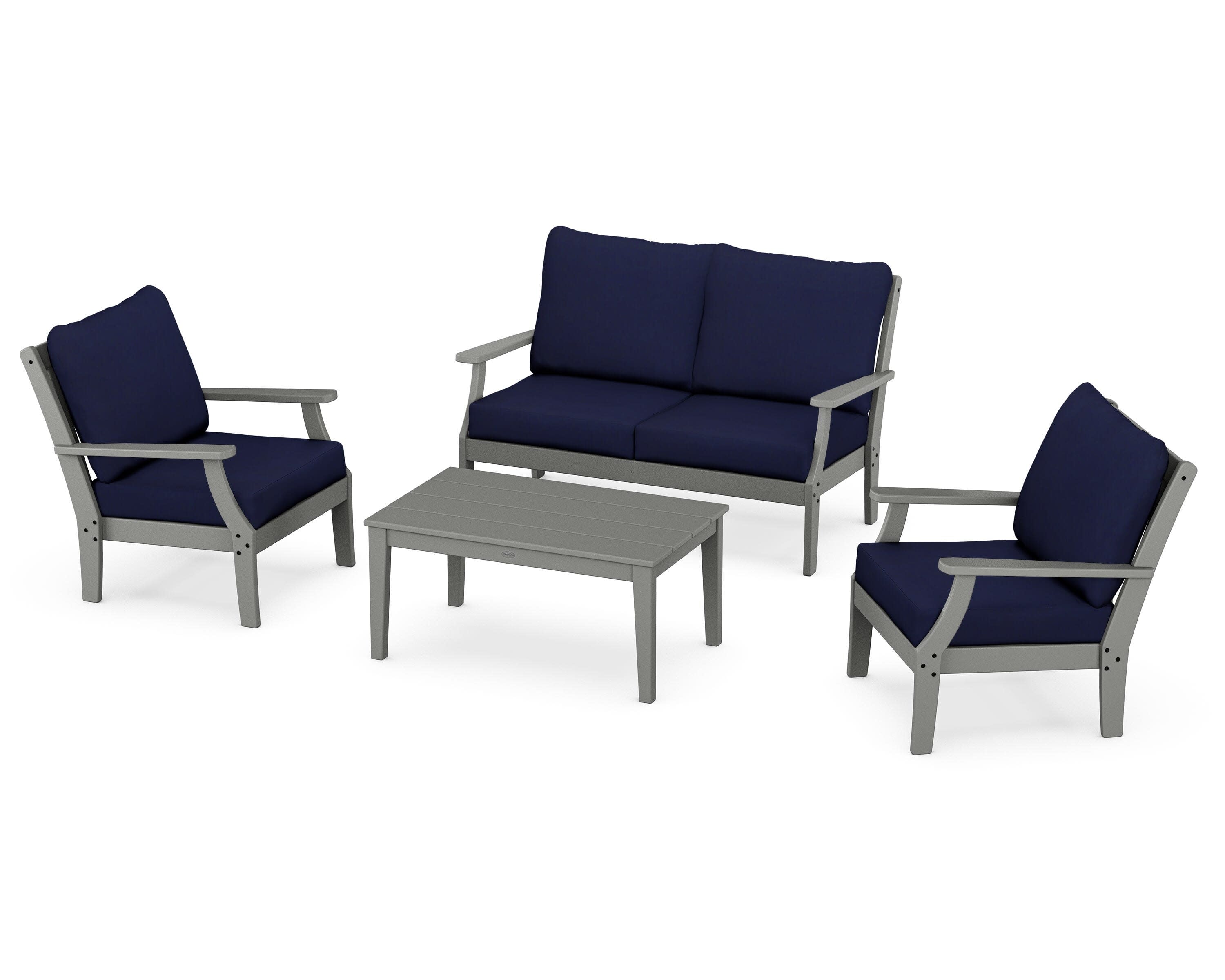 Braxton 4-Piece Deep Seating Chair Set in Slate Grey / Navy