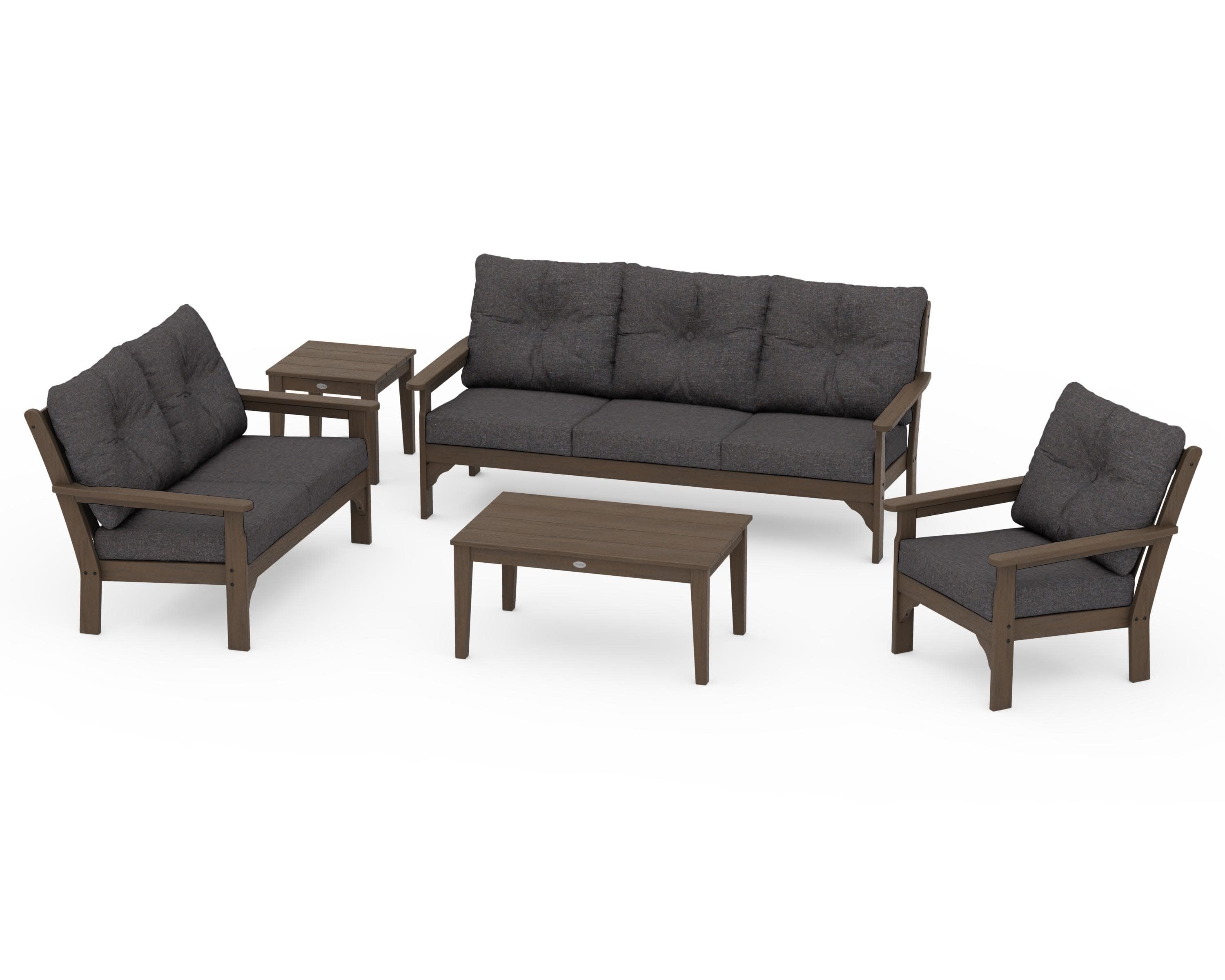 Vineyard 5 Piece Deep Seating Set in Kona / Ash Charcoal